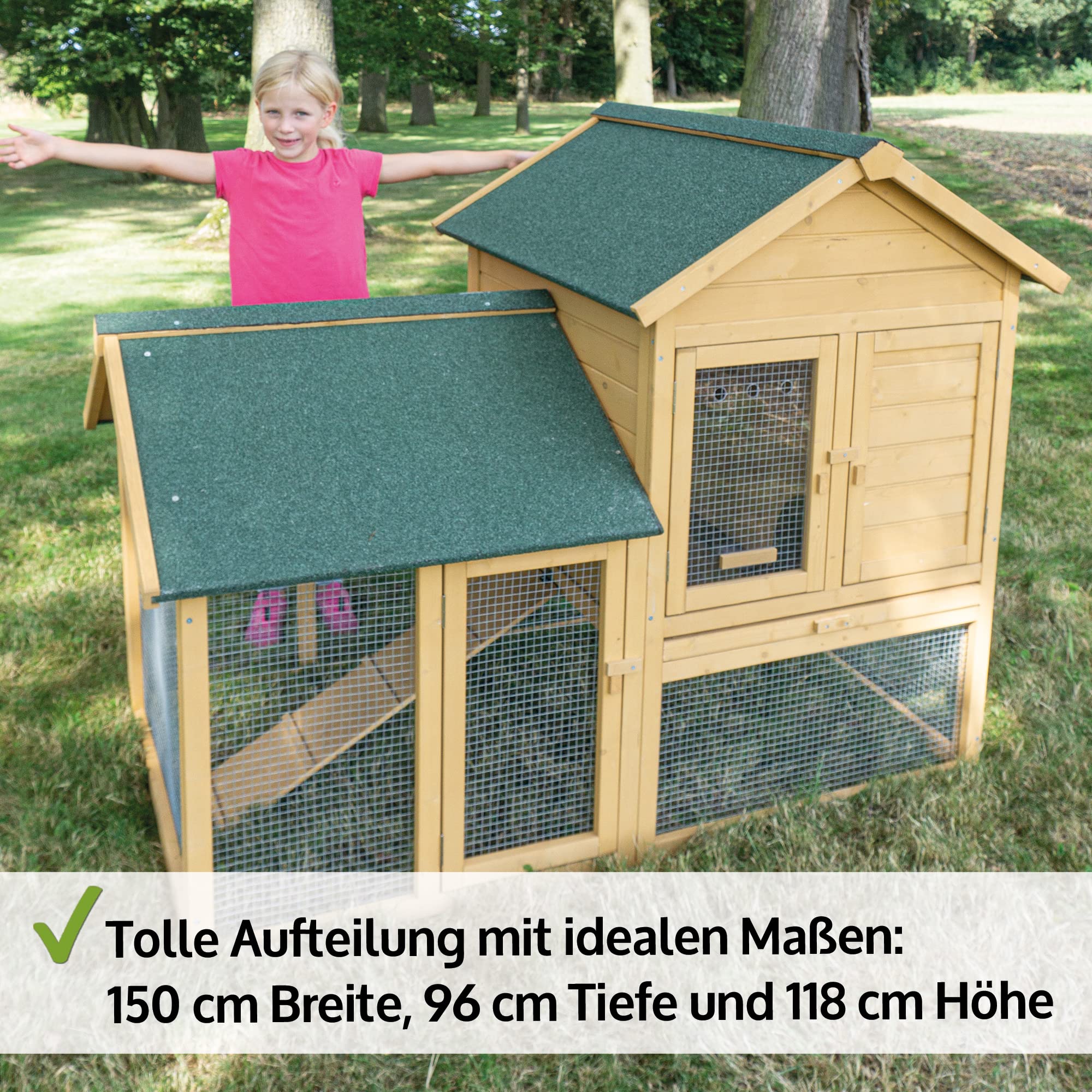 zooprinz Hasenstall mit Kotschublade – Kaninchenstall Vollholz | Kleintierstall aus robustem massivem Holz für draußen – einfach zu reinigen, in natürlicher Farbe gestrichen
