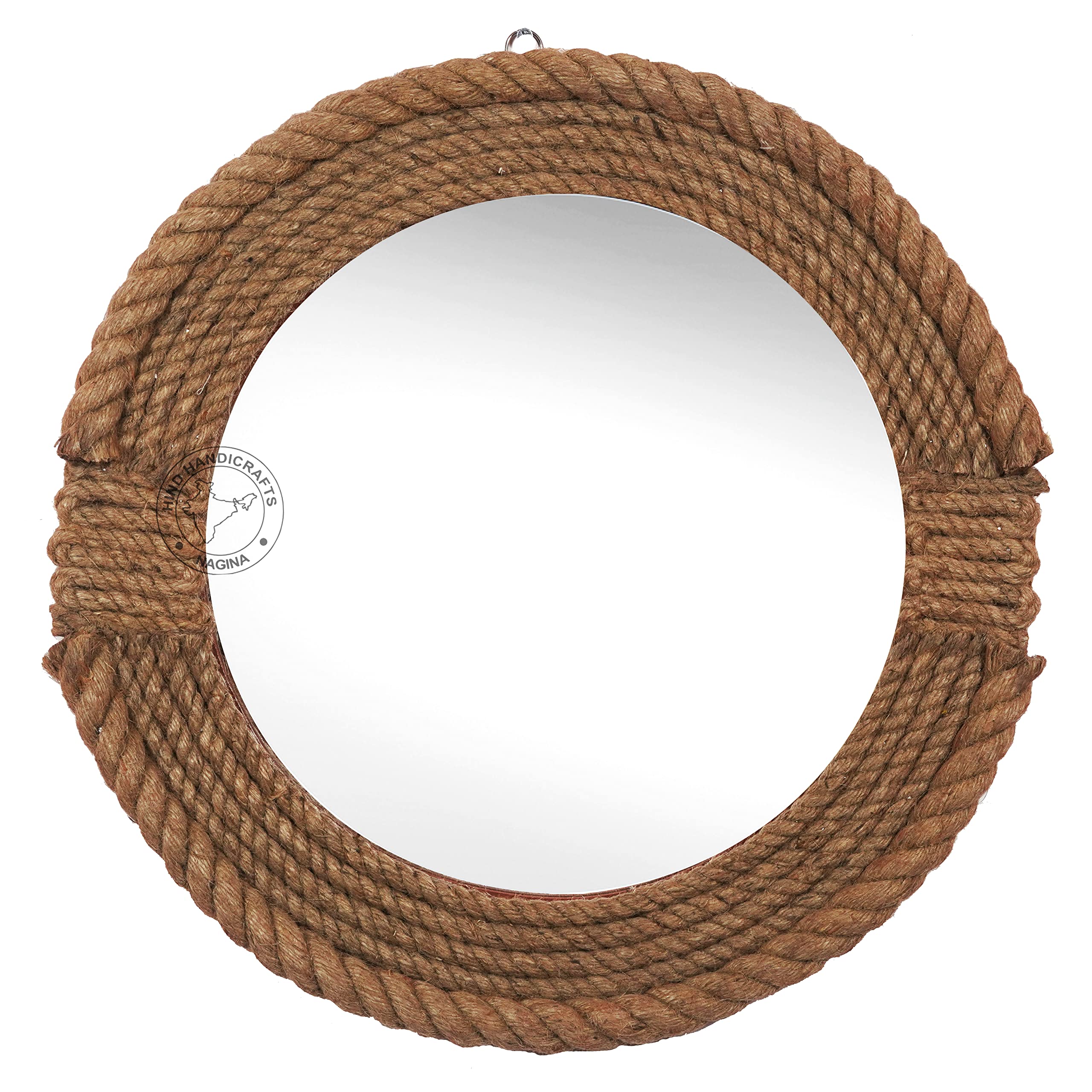 Espejo de pared redondo de cuerda envuelta de 18 pulgadas, acentuado marítimo, espejo decorativo rústico para baño, entrada, comedor, sala de estar, pasillo y restaurante, cuerda-4