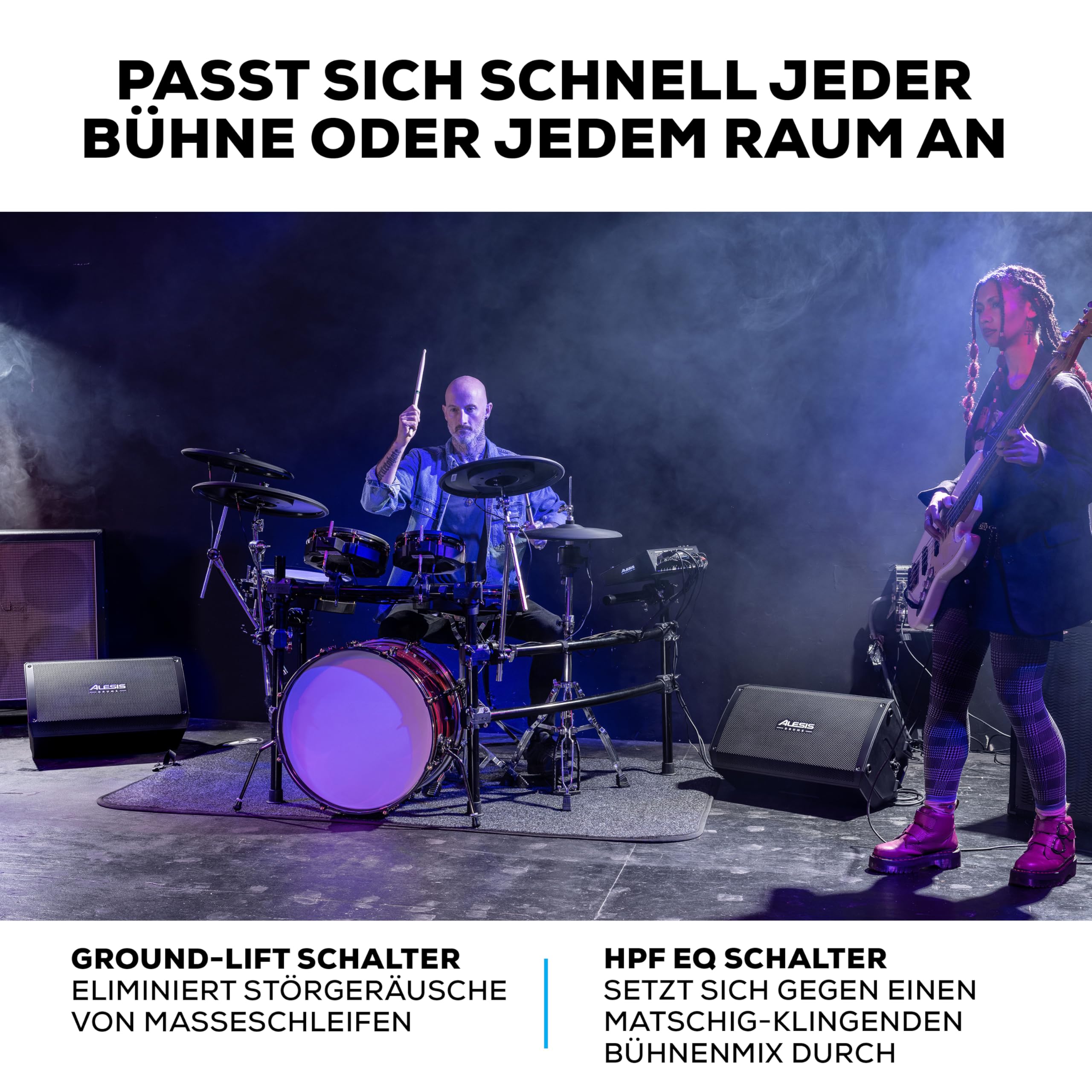 Alesis Strike Amp 12 MK2-2500W Drum Amp Lautsprecher für Elektronische Schlagzeug, mit Bluetooth, 12" Woofer, HPF EQ und Ground-Lift Schalter