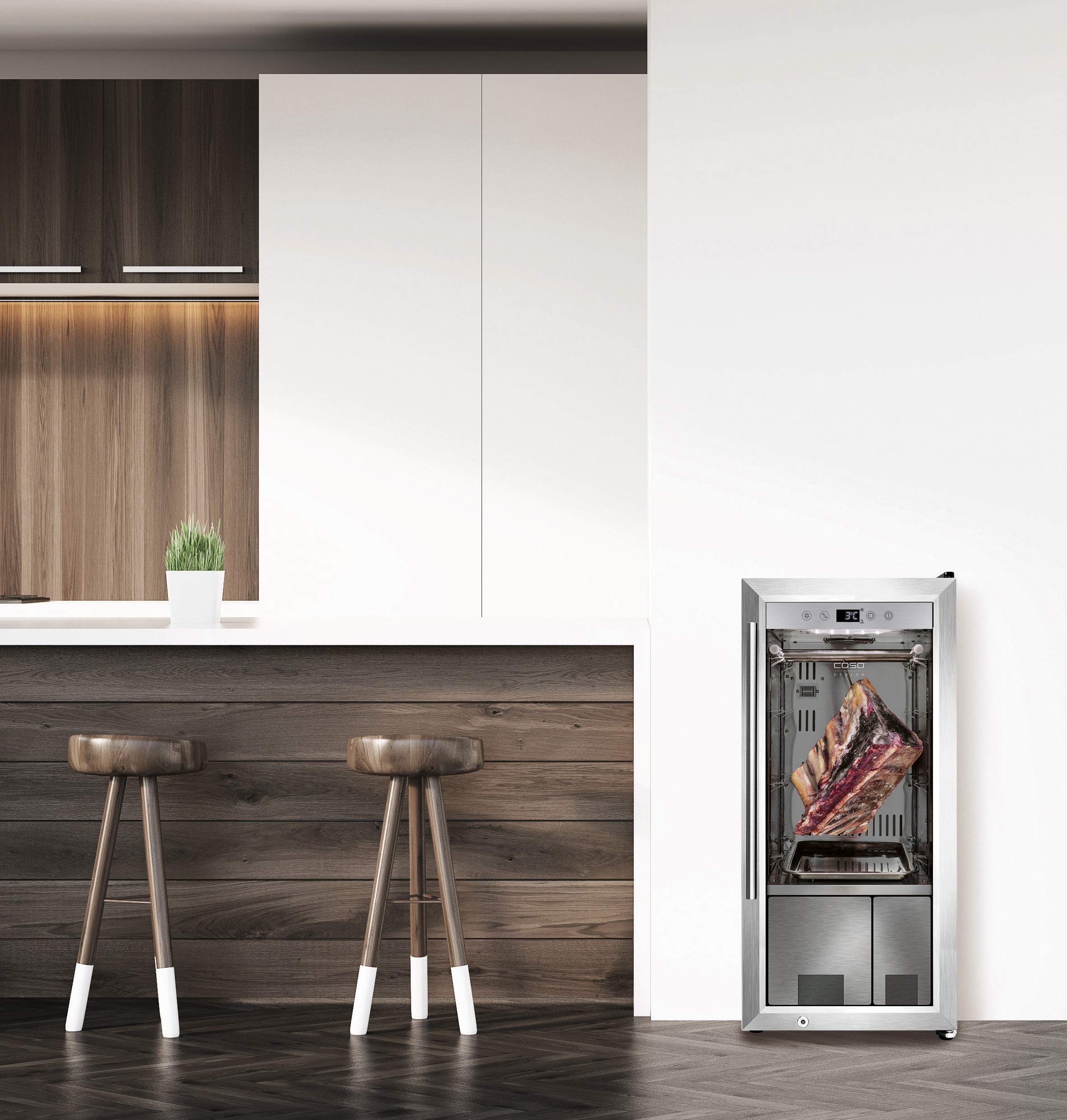CASO Dry-Aged Cooler - hochwertiger Reifeschrank mit Kompressortechnik, zur Lagerung und Reife von hochwertigem Fleisch, Luftfeuchtigkeit im Inneren einstellbar von 50‐85%