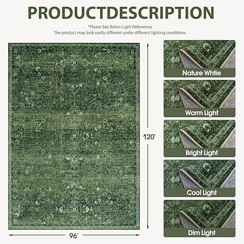 Miniatura 45 de Alfombra lavable para sala de estar: alfombras grandes de 8 x 10 pulgadas, lavables a máquina, antideslizantes, suaves, florales, de lujo, finas