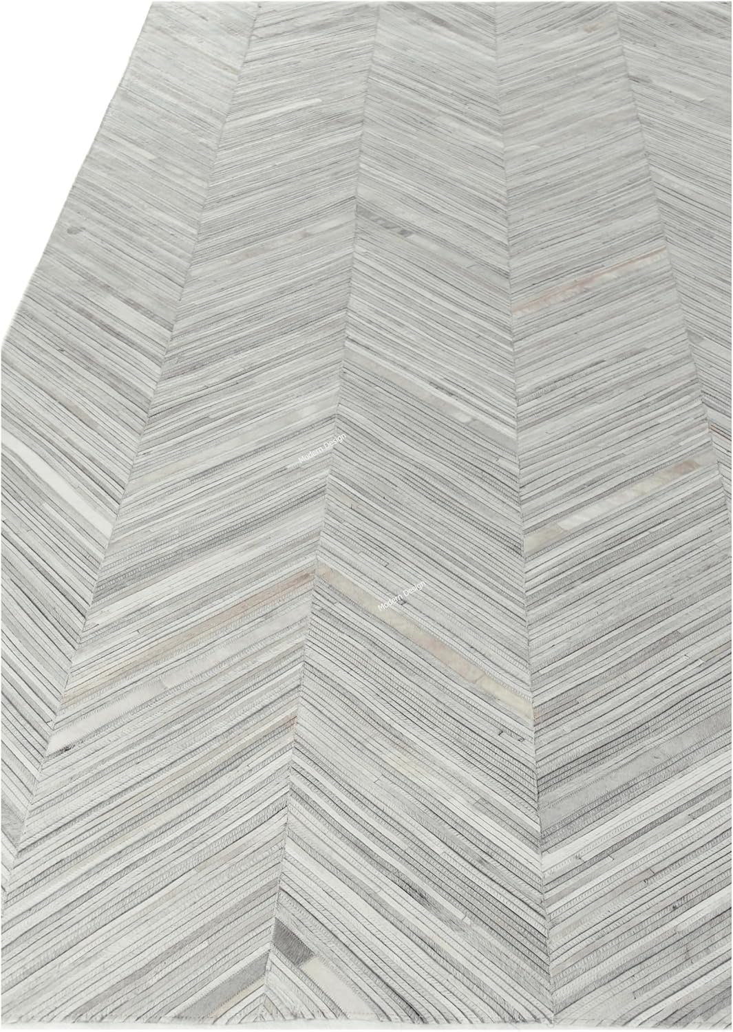 Modern Design Geometric Cowhide Leather Area Rug, Premium Natural Hide with Contemporary Pattern Design, Gray and Beige Tones (Ivory/Beige/Grey, 3x12)