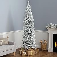 Vista 2 de National Tree Company 7.5 ft Acacia Flocked Artificial Christmas Tree, Unlit Christmas Decoration, Hinged Branches, Includes Metal Stand