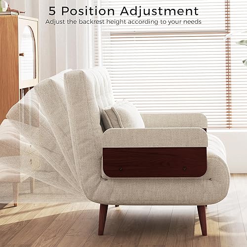 Miniatura 37 de JASIWAY Silla convertible para adultos, silla futón convertible 3 en 1 de lino con almohada, sofá cama individual plegable, cama de invitados para