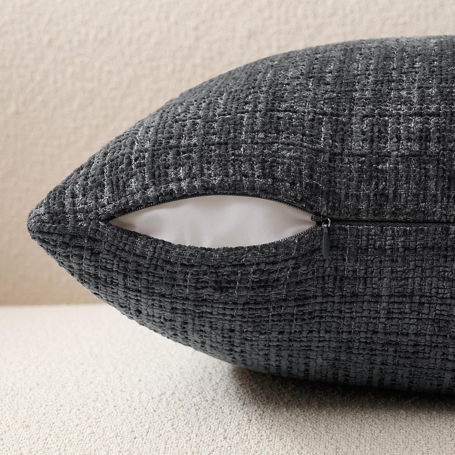 ZeeMart Fine-Textured Throw Pillow Covers Set of 2, 20x20 Inch Charcoal, Soft Chenille Accent Decorative Dark Grey Cushion Cases for Couch Sofa Bed Living Room Bedroom Farmhouse Boho Home Decor