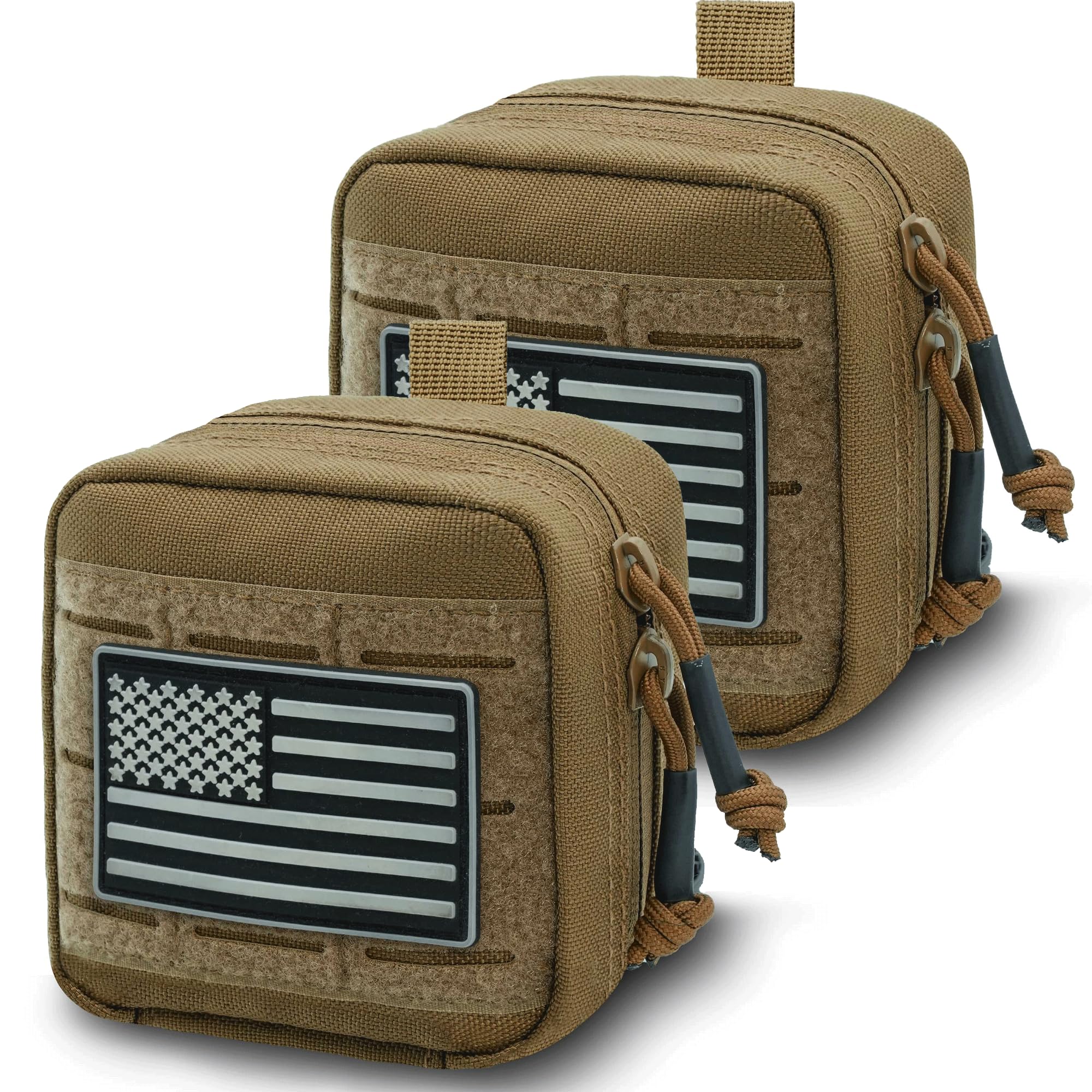 Upgrade Laser Cut Small Tactical Molle Admin Pouch with Flag, 4x4 inches Small Tool Belt Pouch Bag, with Interior Divider and Removable Vinyl Pocket