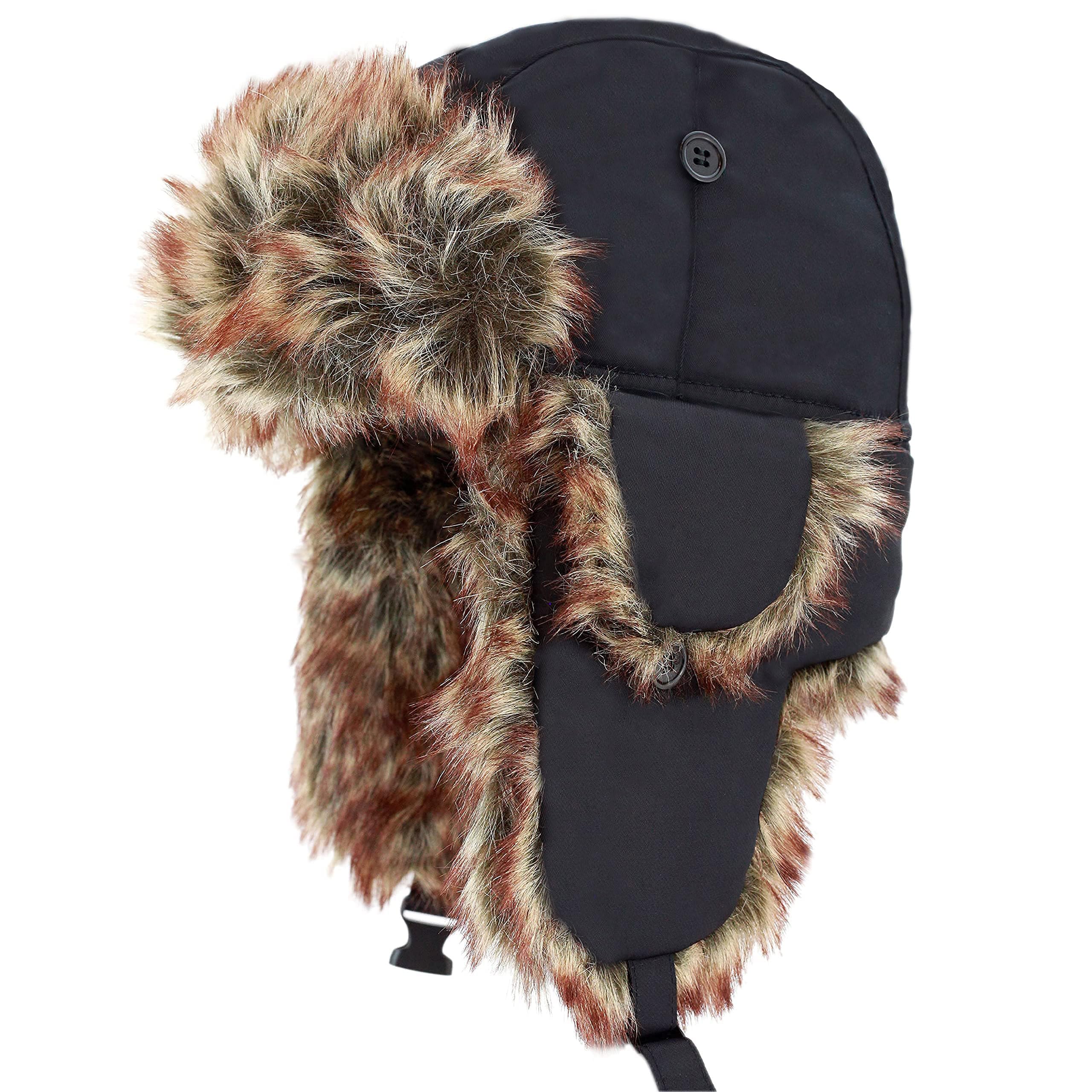 Faux Fur Safety Reflective Plain Plaid Aviator Trapper Hat Snow Ski Trooper Winter Cap