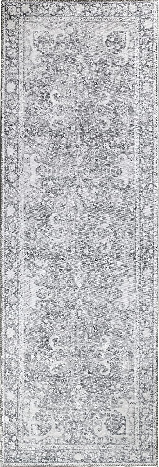 Superior Classic Floral Medallion Flat-Weave Indoor Runner Rug, Throw for Living/Dining Room, Kitchen, Bedroom, Office, Entryway, 2' 6" x 7' 6", Grey