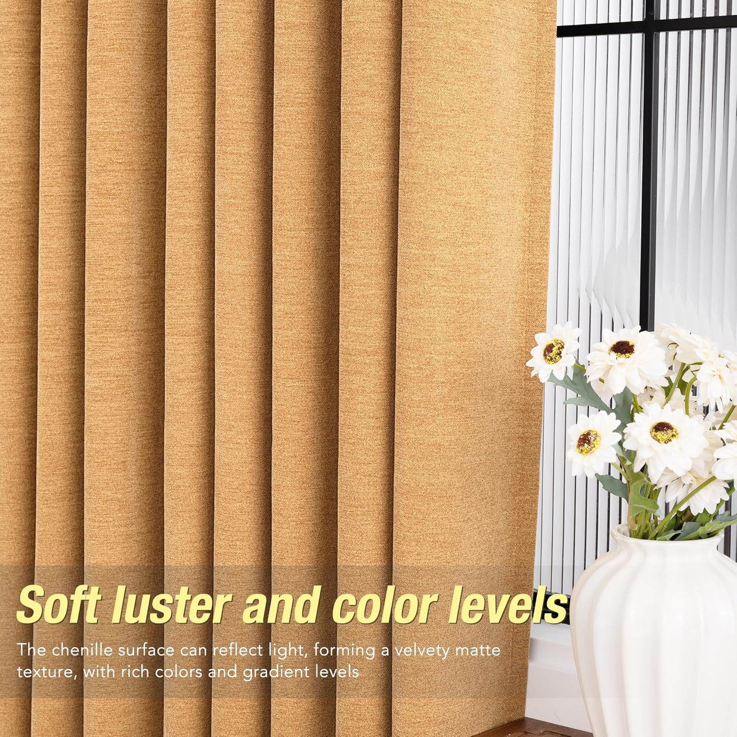 Gold Blackout Velvet Curtains 84 inch Long for Bedroom Grommet Chenille Curtain Light Blocking Thermal Insulated Luxury Elegant Modern Living Room Black Out Drapes Golden Brown Home Decor 2 Panels