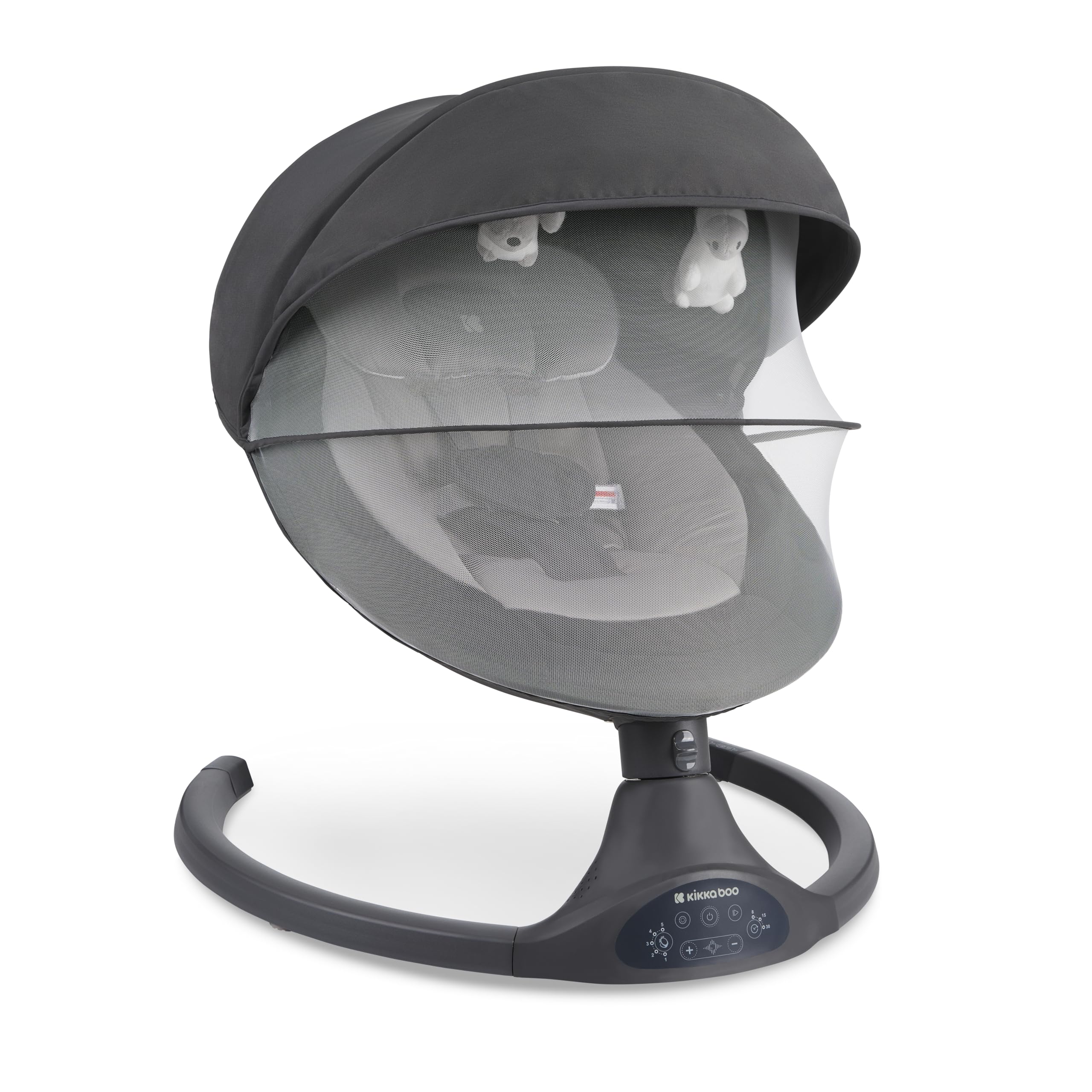 Sdraietta Neonati Elettrica KikkaBoo CODIE, Dondolo Elettrico per Neonati con Bluetooth, 5 Velocità, Schienale Regolabile, 10 Melodie, Fino a 9 kg, Grigio scuro