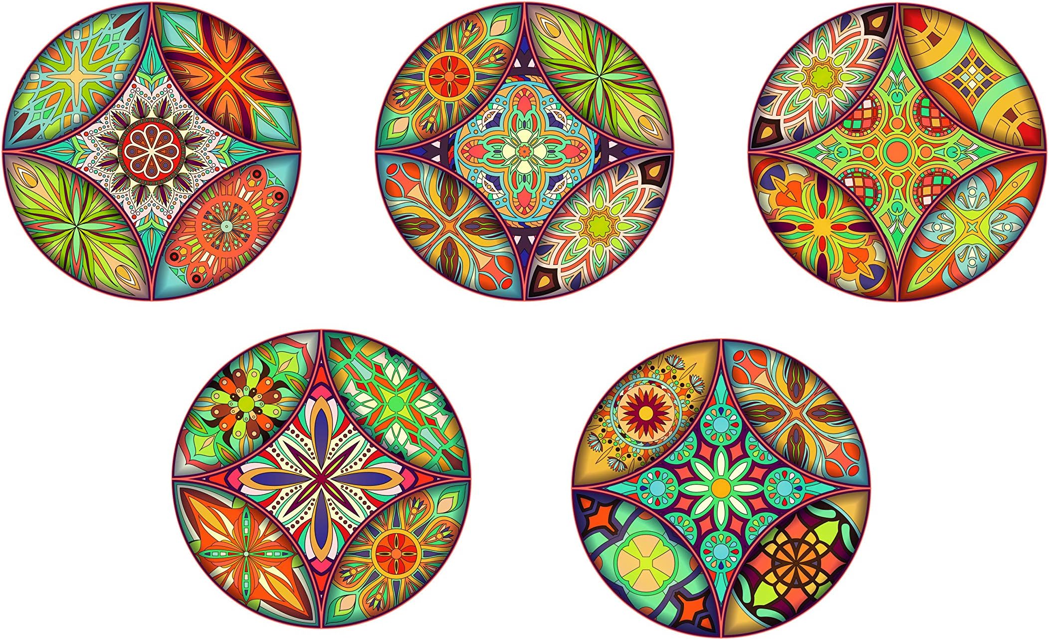 REAL ART Wall Hanging Ceramic Plates 7" (5 pcs Set) Multicolor (Design 8)