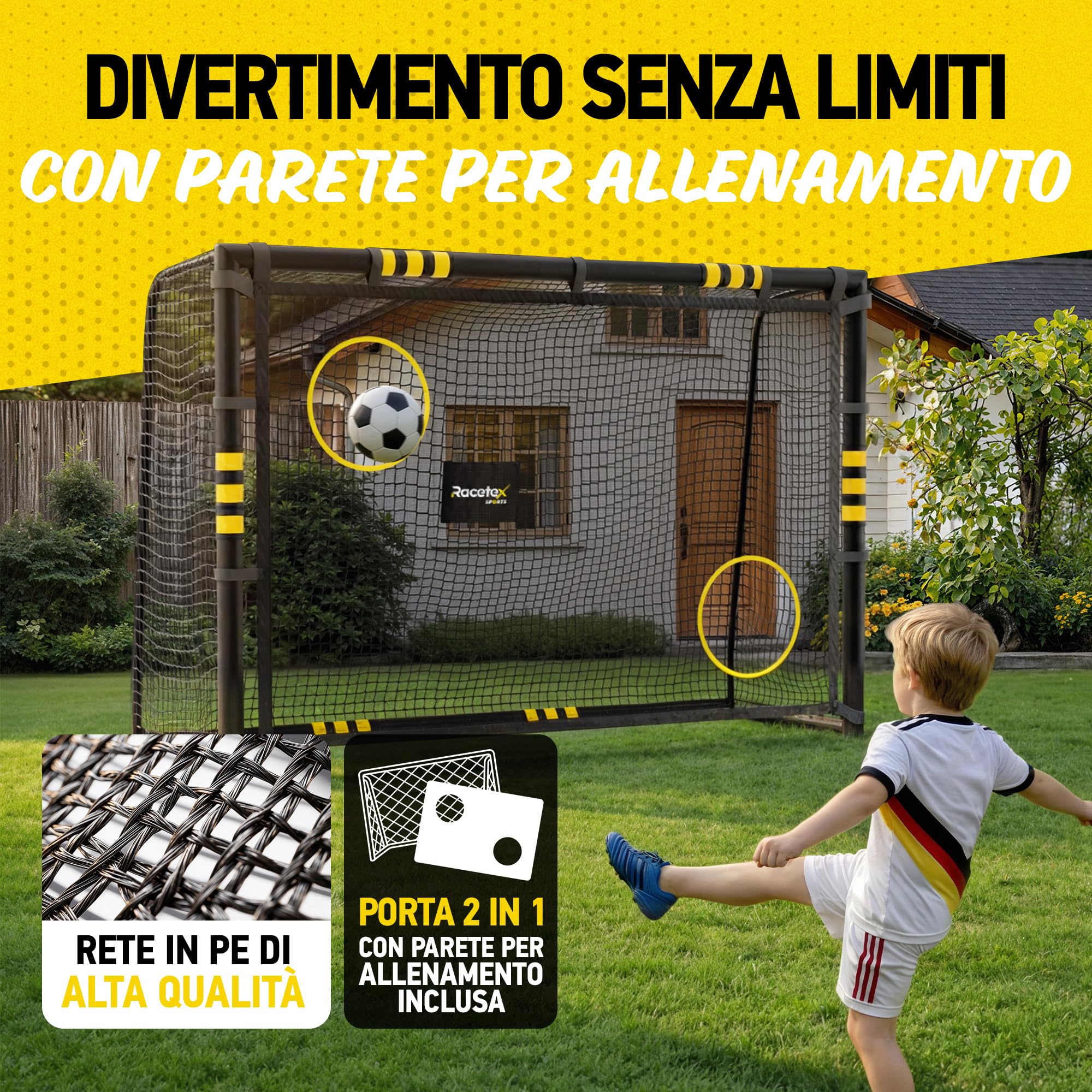 Racetex Porta Calcio Professionale con Imbottitura per Bambini e Adulti - Grandi Porte da Calcio con Picchetti