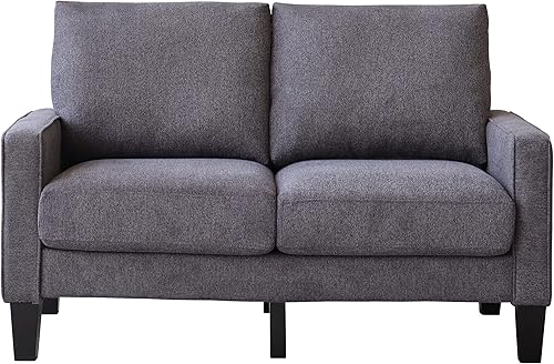 Miniatura 6 de ODC Sofá biplaza moderno de tela para sala de estar, 53 pulgadas de ancho, tapizado para sofá de 2 plazas con patas de madera maciza para espacio