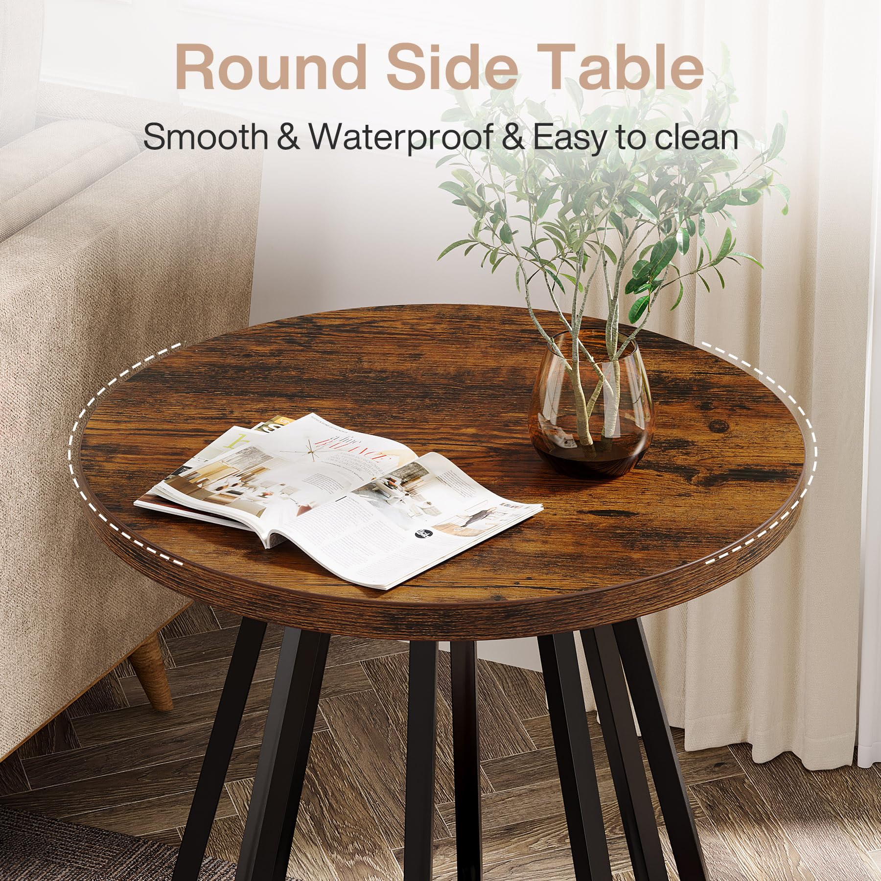 Tribesigns Round End Table with Storage, 2-Tier Side Table with Metal Frame and Lower Shelf, Small Accent Table Nightstand for Living Room, Bedroom, Small Spaces, Vintage Brown & Black