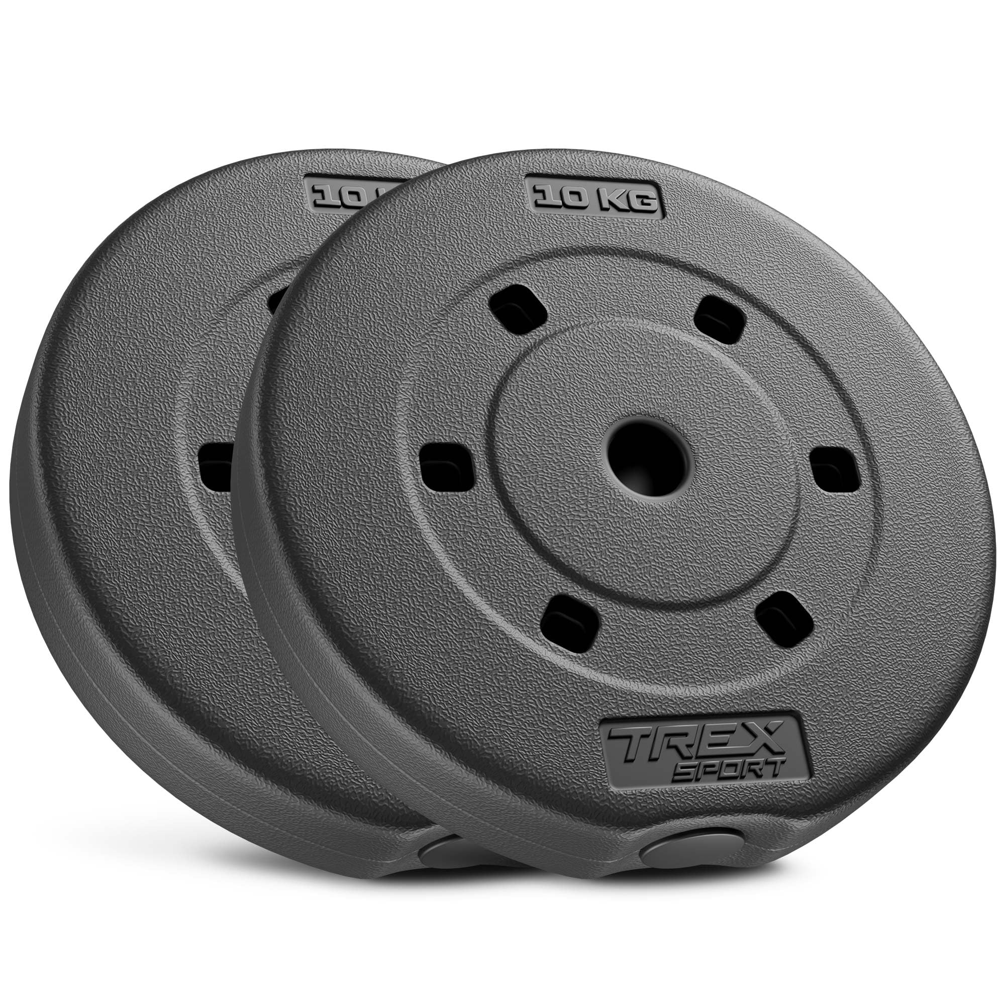 TREX SPORT Hantelscheiben Set 20 kg – 2x10 kg, 25 mm Lochdurchmesser, Kunststoffoberfläche