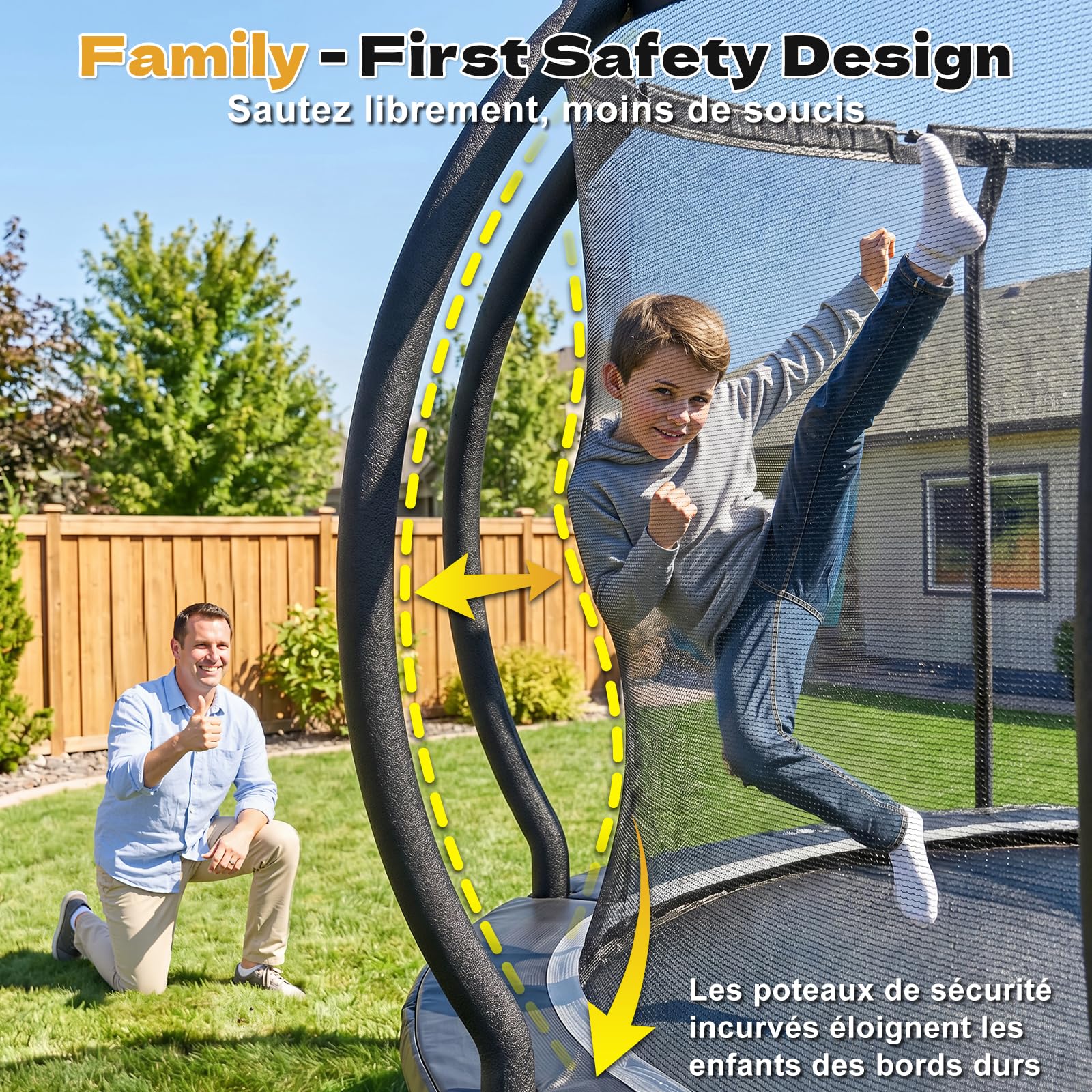 JUMMICO Trampoline d'extérieur Ø 228/305/366/427/488 cm avec Filet de sécurité et échelle, Trampoline de Loisirs certifié GS pour Enfants, Cadre avec revêtement antirouille, capacité de Charge 150kg