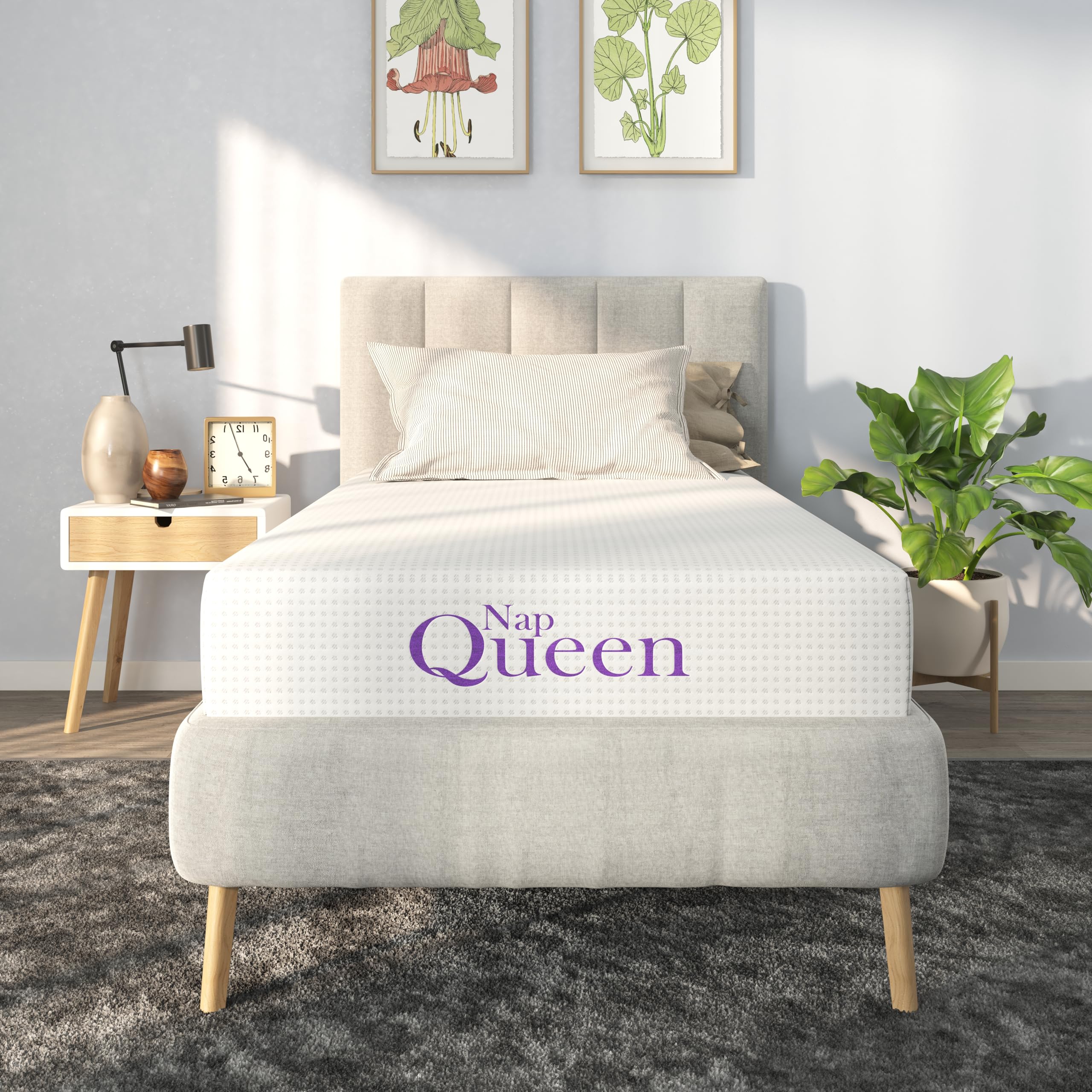 NapQueen 8 Inch Twin-XL Size Mattress, Bamboo Charcoal Memory Foam Mattress, Bed in a Box, White