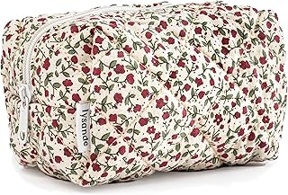 LYSANDE Floral Puffy Quilted Makeup Bag, Toiletry Tote, Cosmetics Pouch, Quilted Tote Floral, Floral Cosmetic Bag, Flowers Red, Floral Quilted Makeup Bag