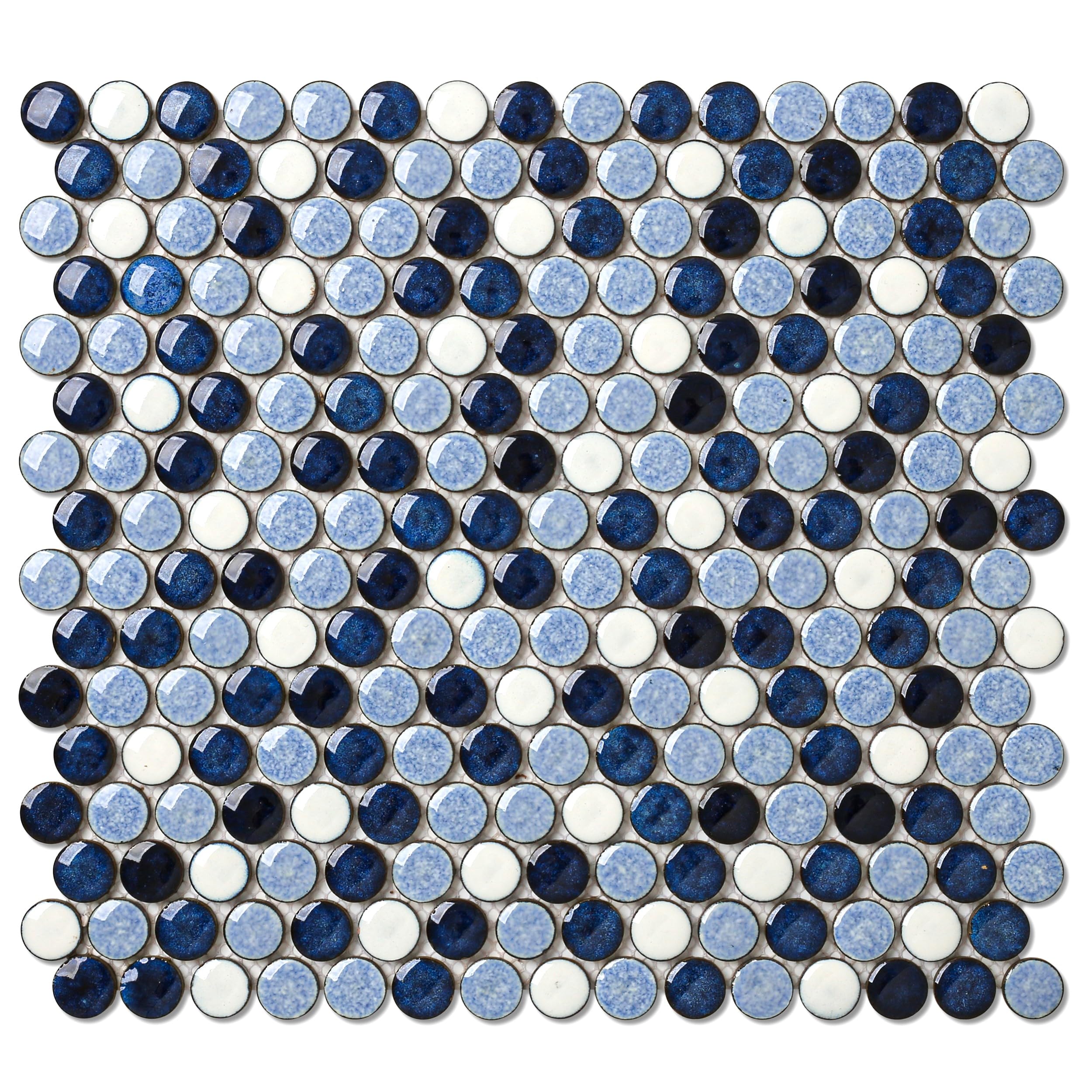 Penny Round Tile Navy Blue White Mosaic Tiles