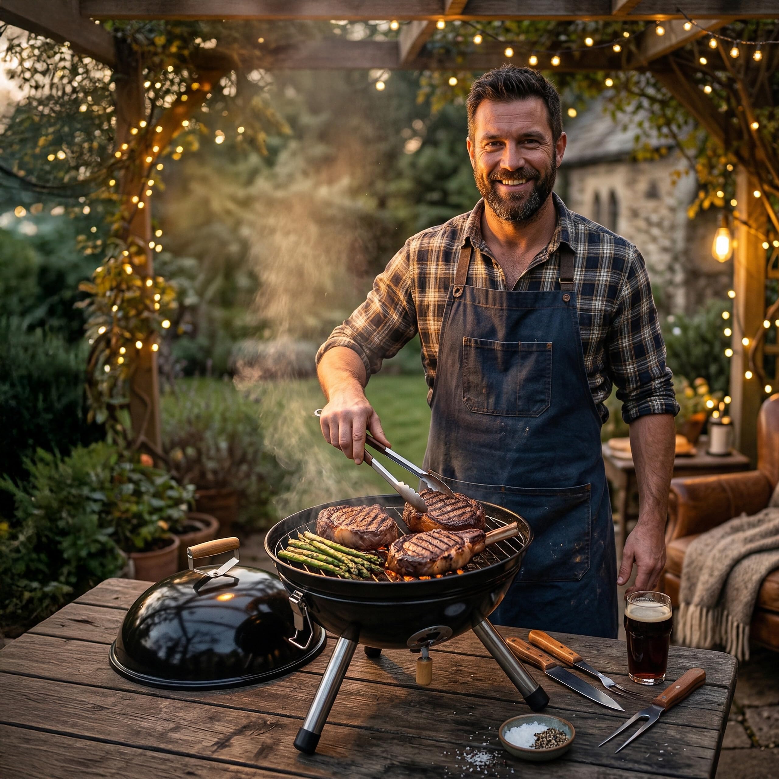 Relaxdays Mini Barbecue a Sfera, Portatile, Ø 30 cm, Balcone, Picnic, Nero | Campeggio, a carbone, manico in legno