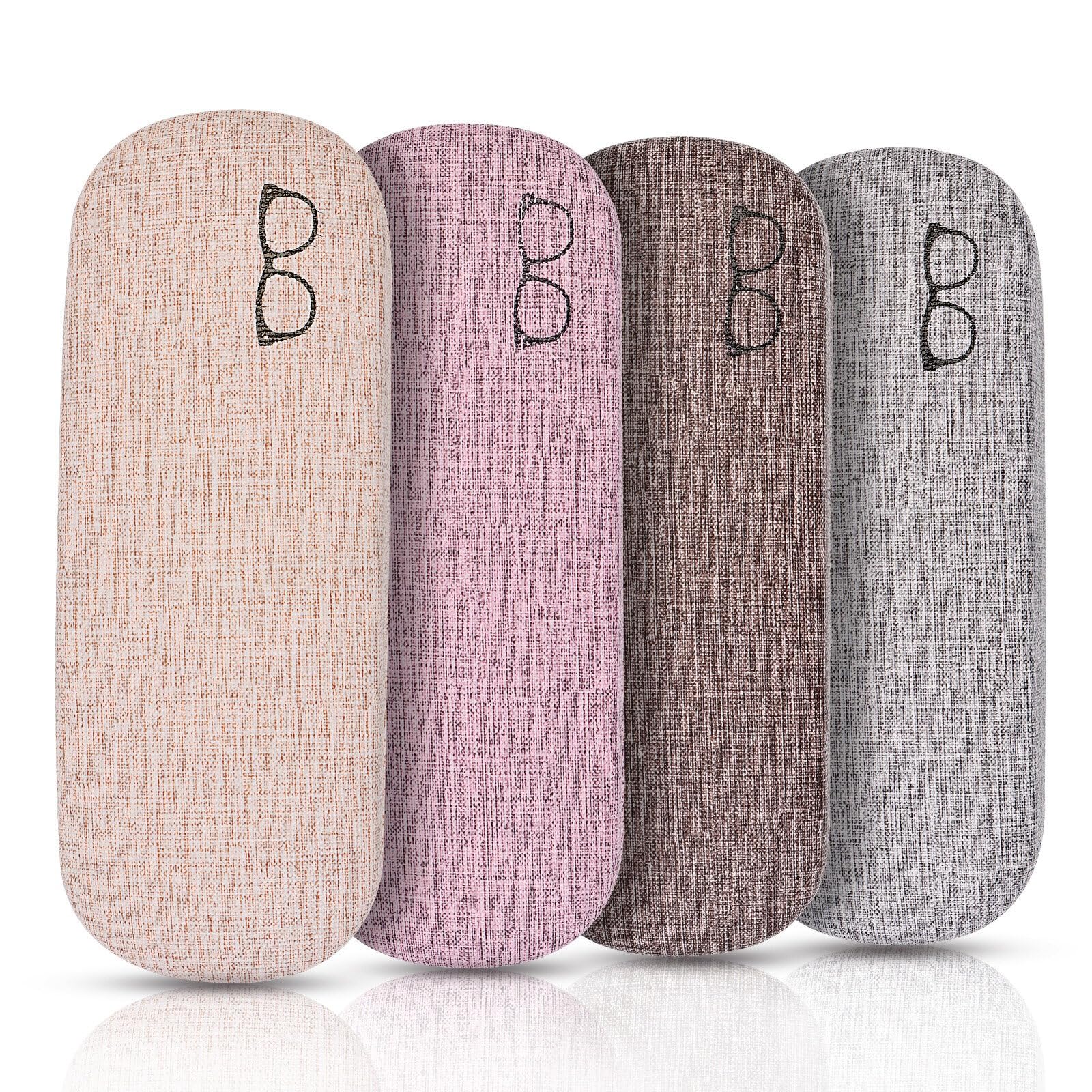 REAQUE 4 fundas rígidas para gafas de lona, fundas para gafas de sol con 4 paños de limpieza precisos, resistentes a los arañazos, portátiles, unisex, Estuche rígido para gafas de 4 colores, Talla