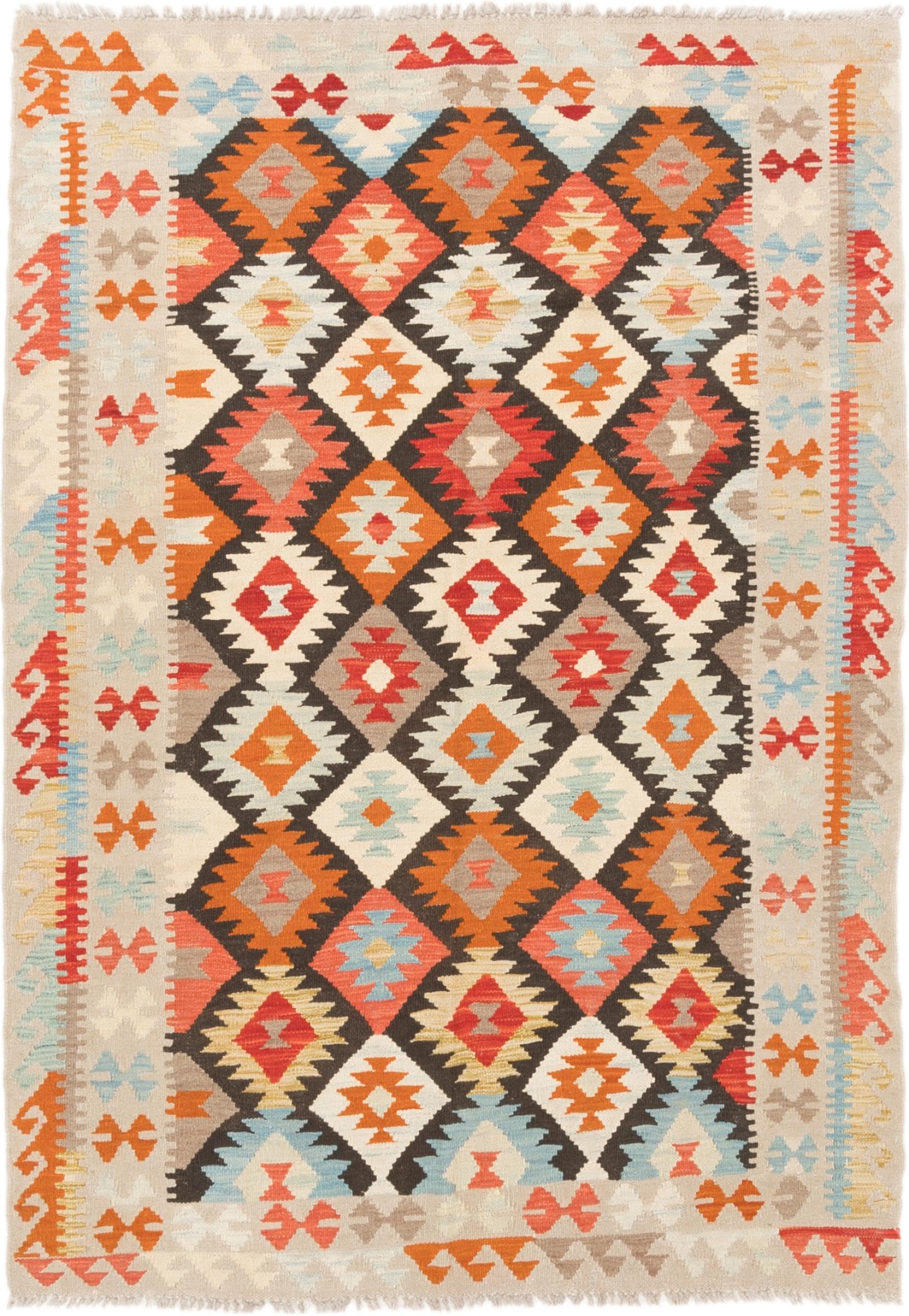 Tapis d'Orient Kilim Afghan 135x191 cm, grand tapis laine traditionnel tissé main