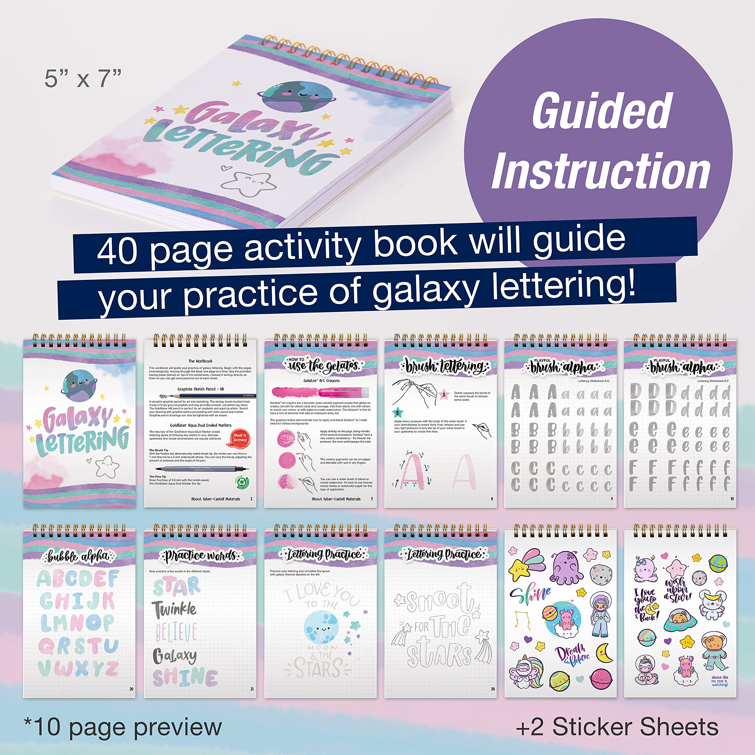 Faber-Castell Galaxy Lettering - Handlettering Kit für Teenager und Erwachsene Anfänger, DIY Kit mit 40 Seiten Aktivitätenbuch und Kunstbedarf