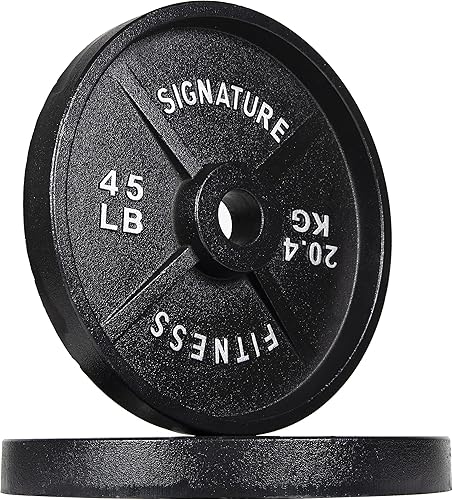 Miniatura 8 de Signature Fitness Deep Dish - Placas olímpicas de hierro fundido de 2 pulgadas con recubrimiento electrónico