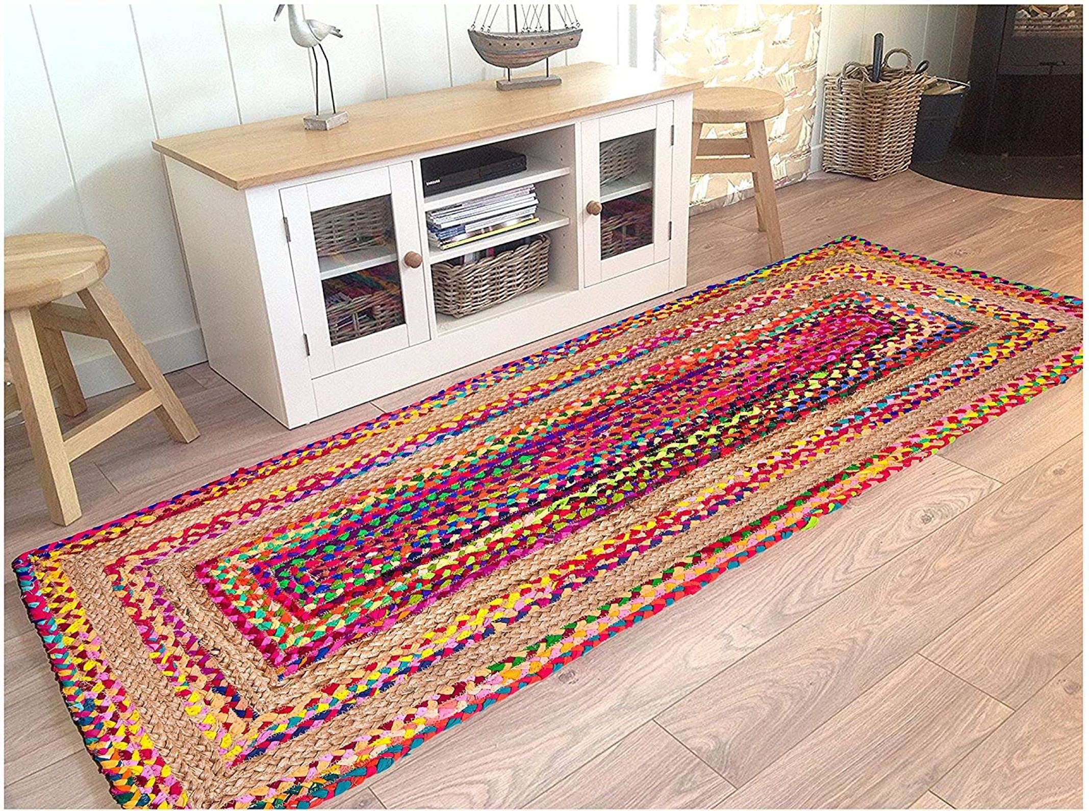 HOMDECLOYAL Jute Braided Natural Hand Woven & Reversible for Living Room Kitchen Entryway, Jute Burlap Braided, Farmhouse Mat, Rustic Carpet (Jute011, 2 Feet X 3 Feet - Mat)