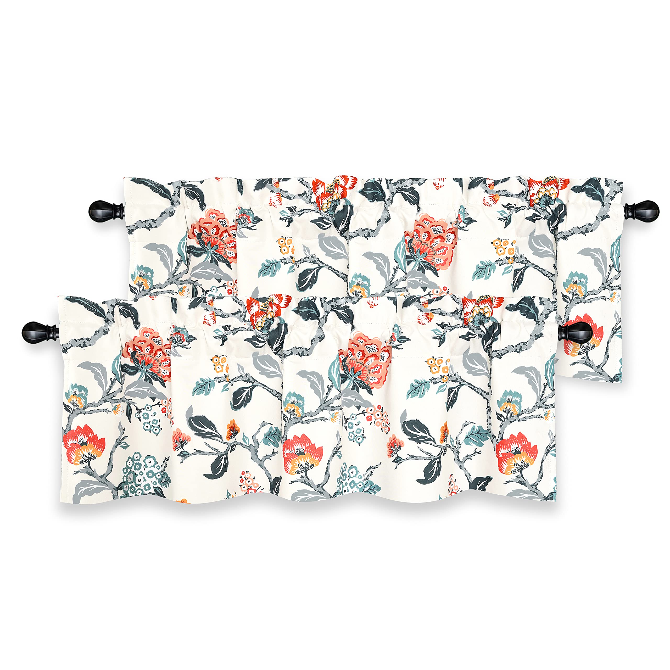 DriftAway Ada Botanical Print Lined Flower Leaf Thermal Insulated Window Valance Rod Pocket 52 Inch by 14 Inch Plus 1.75 Inch Multi 2 Pack