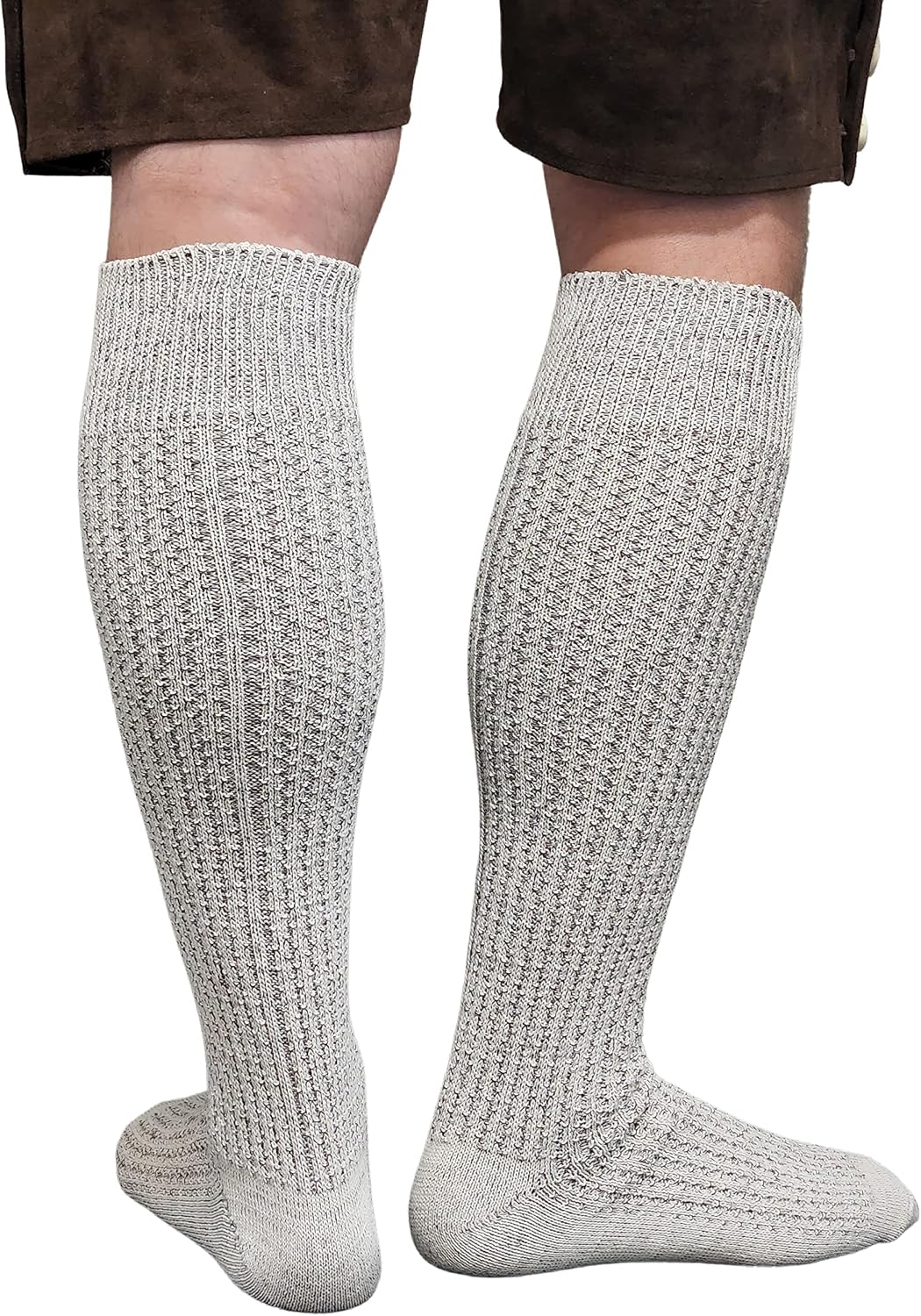 Dirndl Trachten Haus Men's Knee High Over The Calf Traditional Beige Lederhosen Socks For German Oktoberfest
