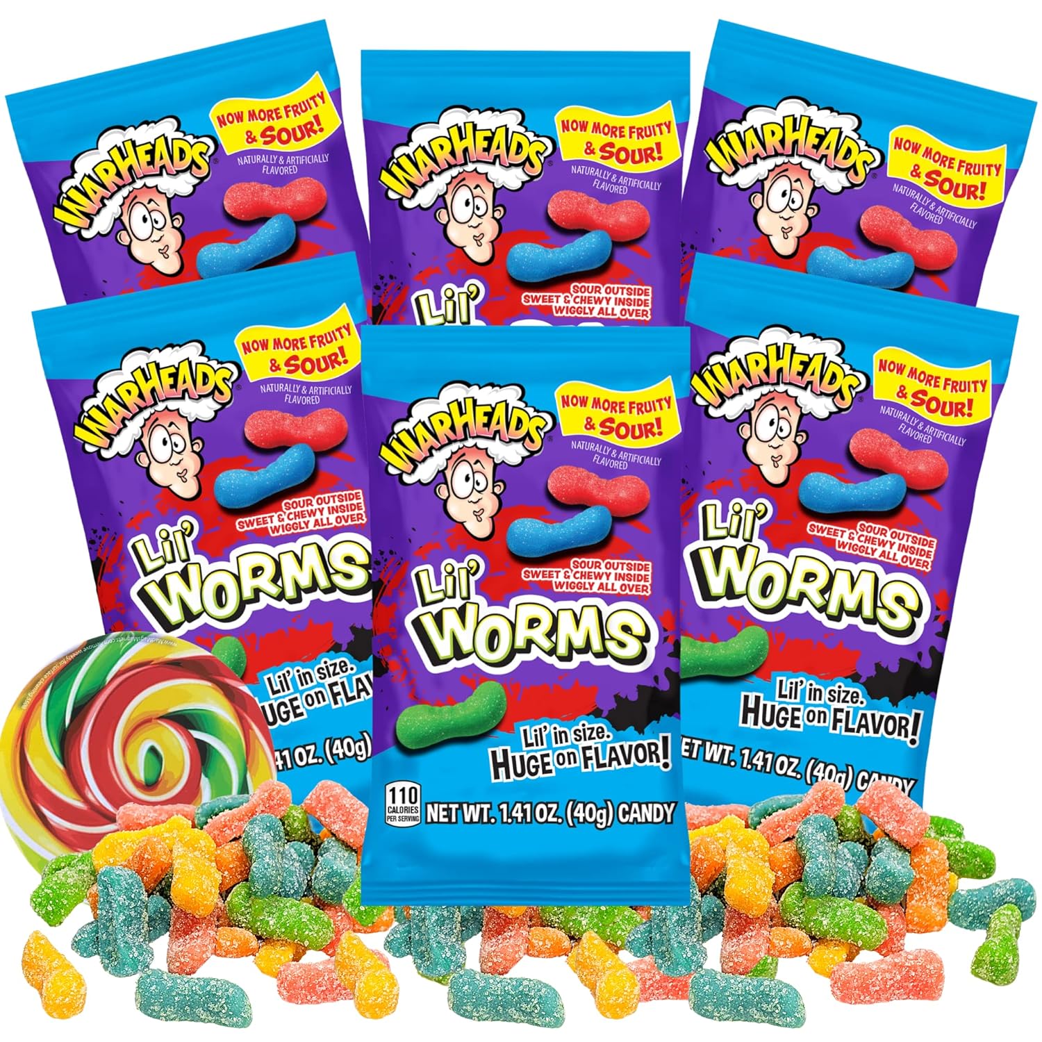 Lil Worms Super Sour Candies, Sugar Coated Gummy Worm Individual Packets for Party