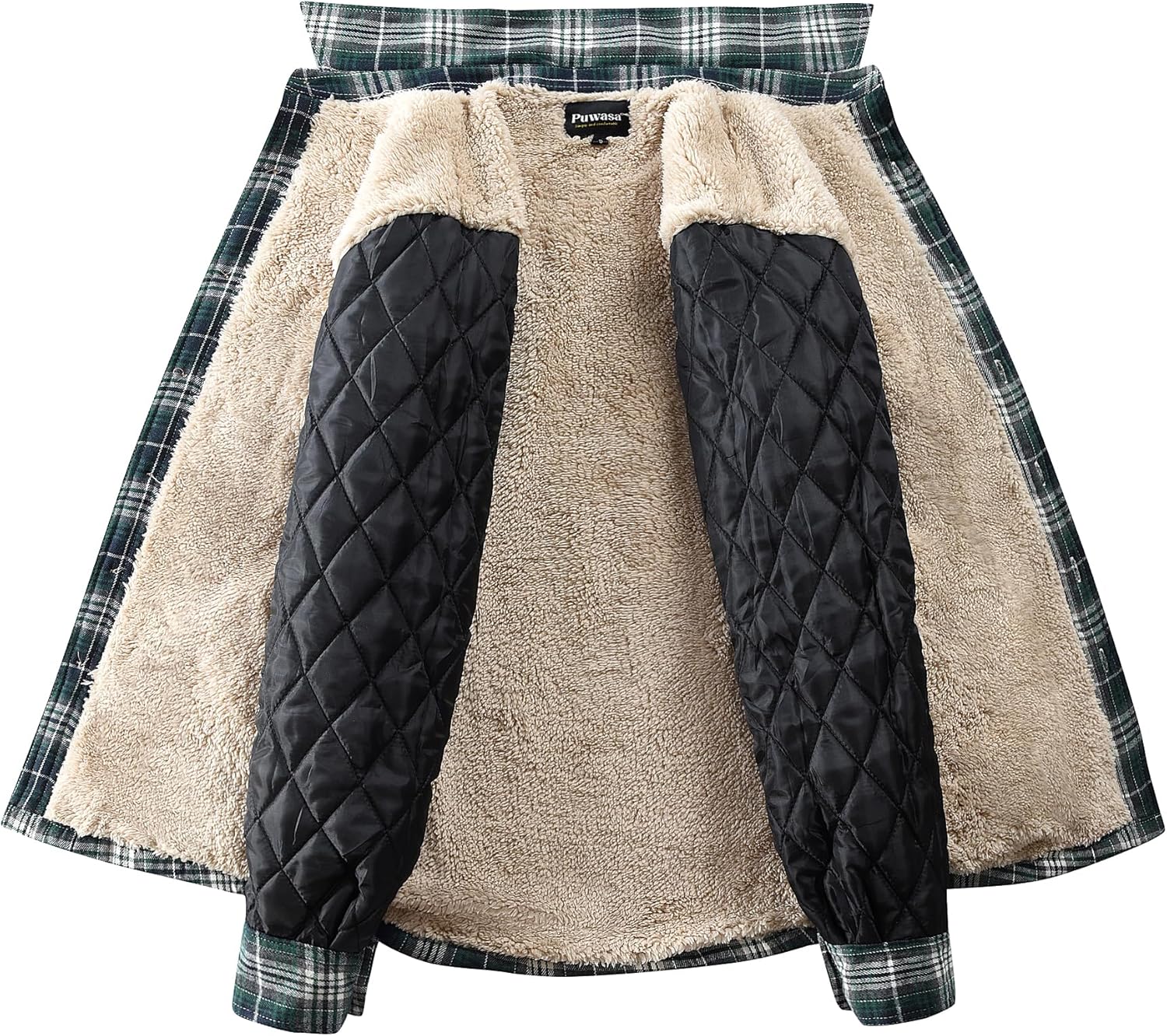 Men's Sherpa Lined Cotton Flannel Shirt Jacket Button Down Long Sleeve Fleece Jacket for Men - Image 2