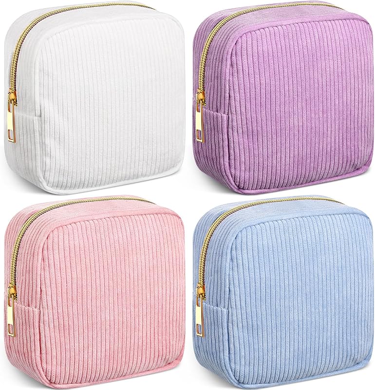 Dansydaisy Conjunto com 4 Necessaires de Veludo Cotelê em Tons Pastel