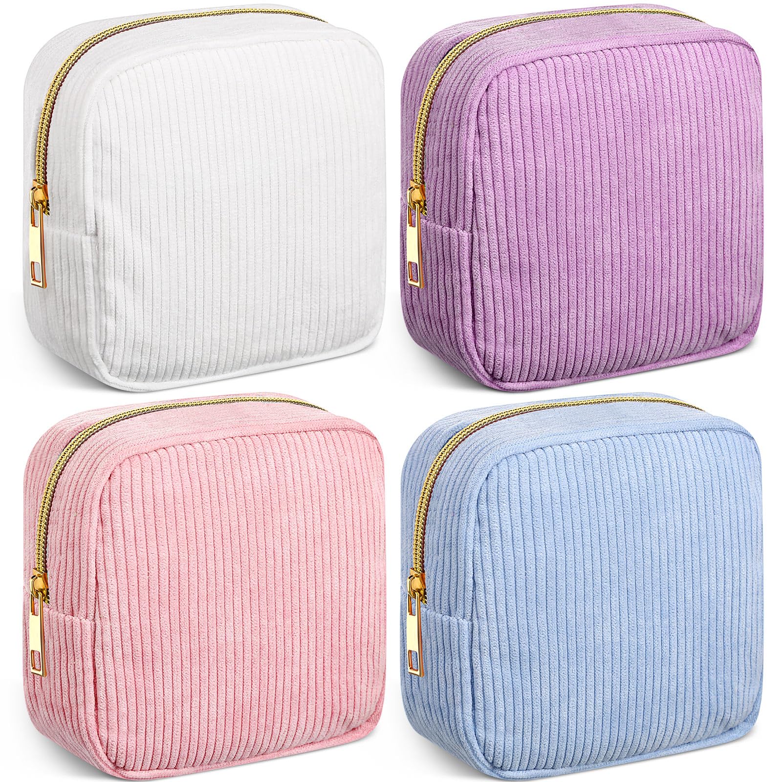 Dansydaisy 4 Pcs Sanitary Napkin Storage Bag Pastel Corduroy Period Bag for Gift School Teen Makeup Mini Preppy Cosmetic Wallet Set for Women Teacher