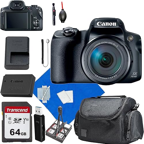 Canon PowerShot SX70 HS Cámara digital+kit de inicio Commander+tarjeta 64GIG+estuche (13 piezas) paquete (renovado)