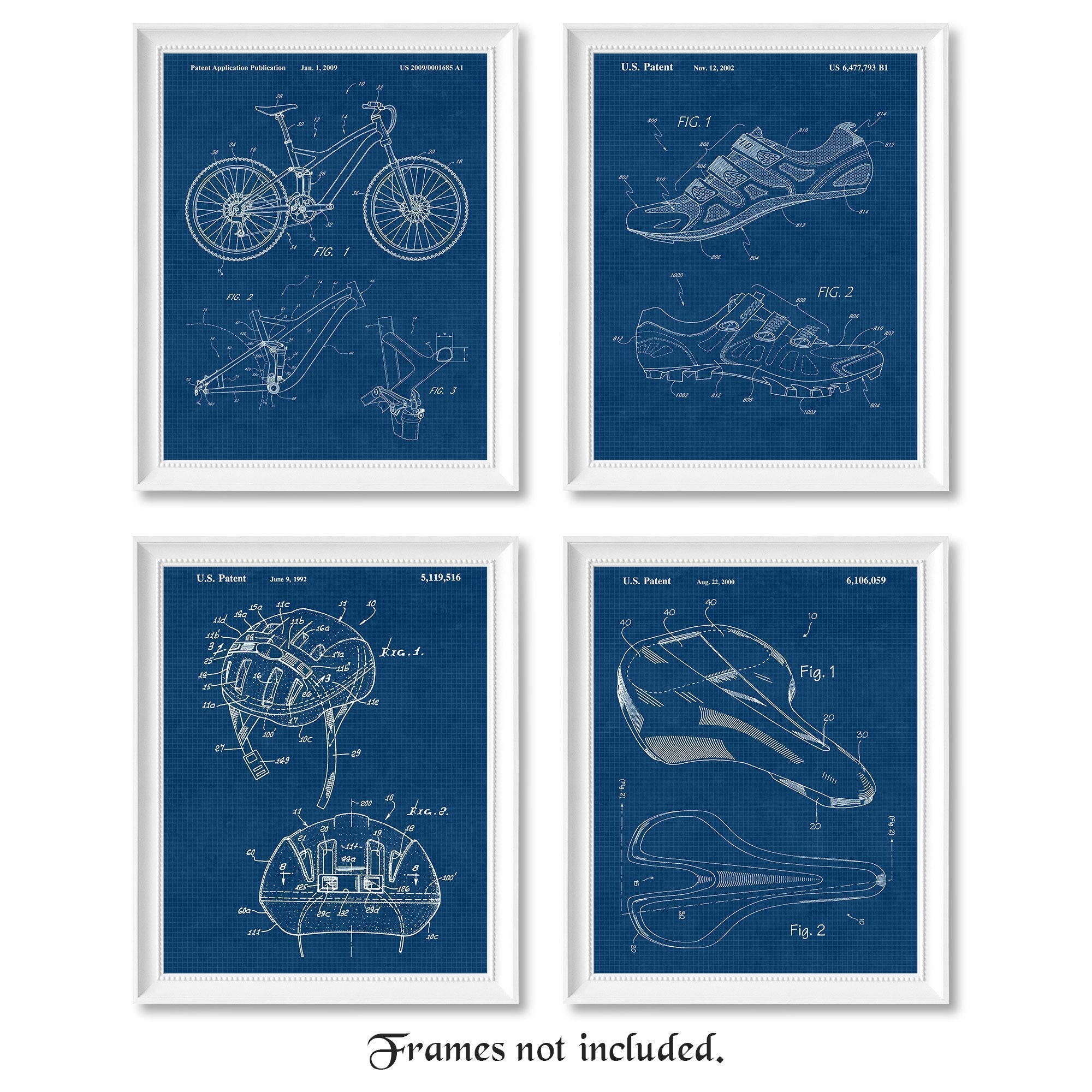 Classic Mountain Bike Patent Prints, 4 (8x10) Unframed Photos, Wall Art Decor Gift for Home Single Track Trail Office Garage Work Shop College Student Teacher Coach Specialized Cycling Team Fan