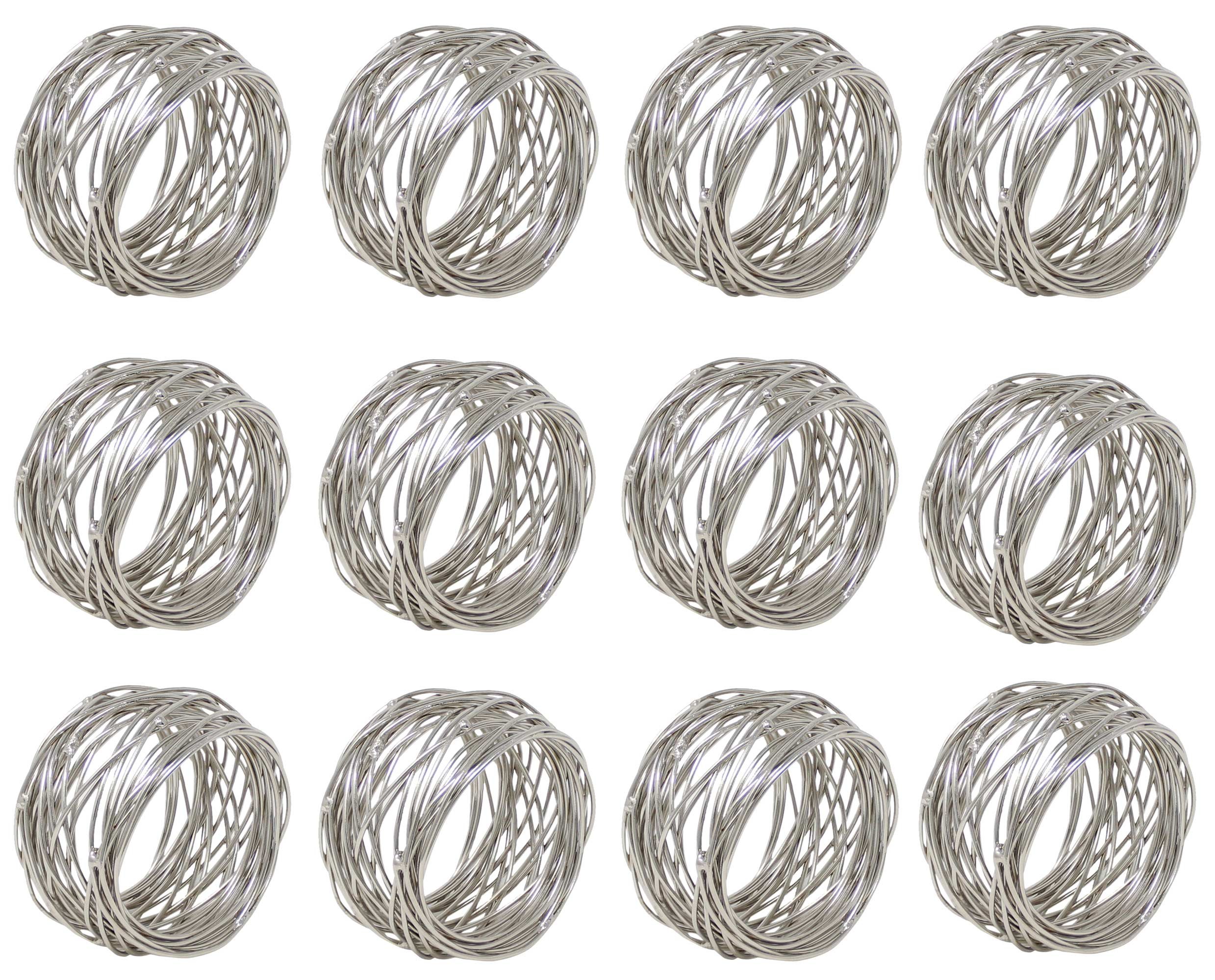 SKAVIJ Handmade Twisted Wire Mesh Napkin Rings Holders Decor Dinner Party Wedding Thanksgiving Christmas Gathering (Silver 50pcs) 3