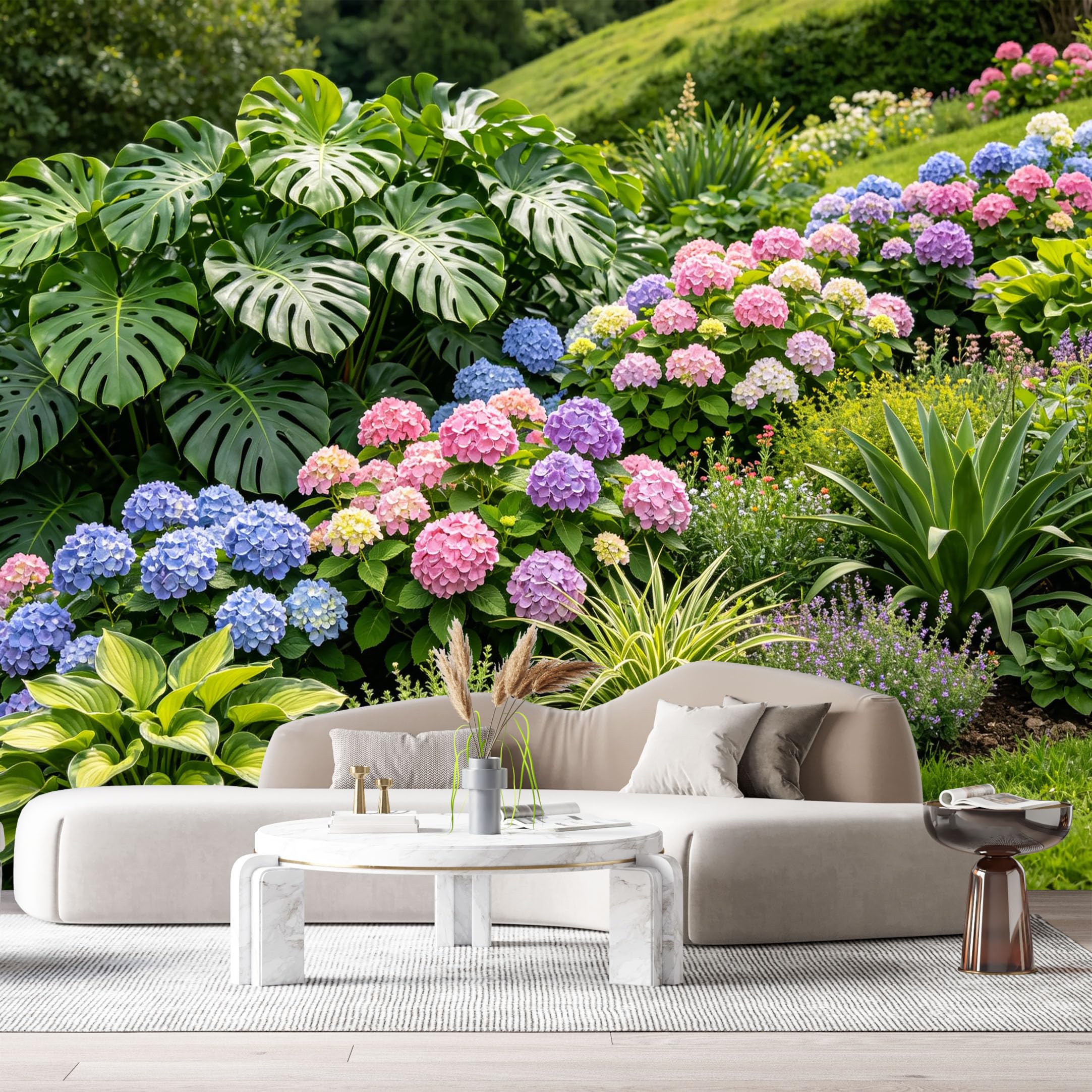 Custom Size Wall Murals Botanical Hydrangea Flower Tropical Plant Leaf Watercolor SelfAdhesive Wall Fabric Removable Large Wallpaper for Photo Living Room