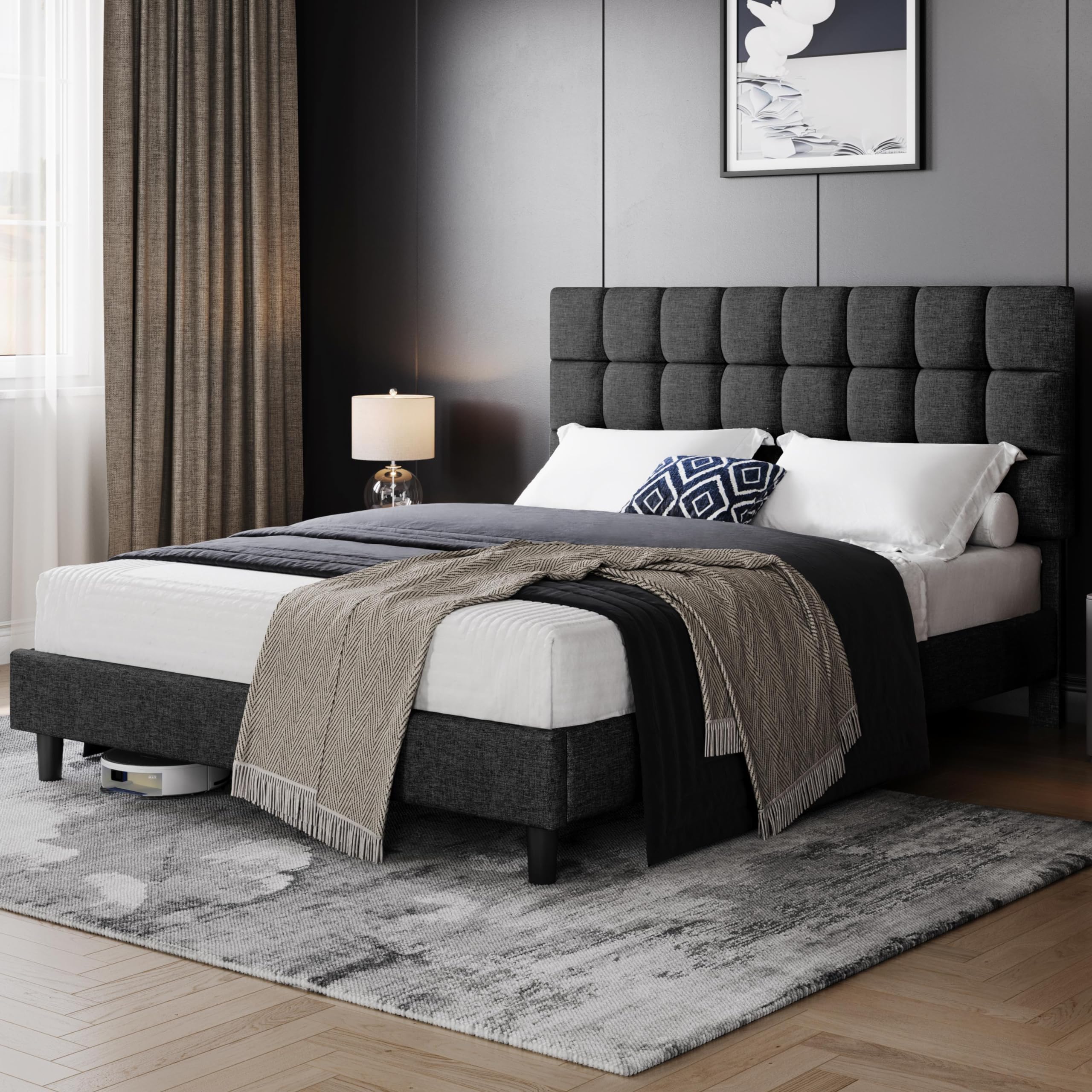 Yaheetech Polsterbett 160 x 200 cm Doppelbett mit Höhenverstellbarem Kopfteil – Bild 3