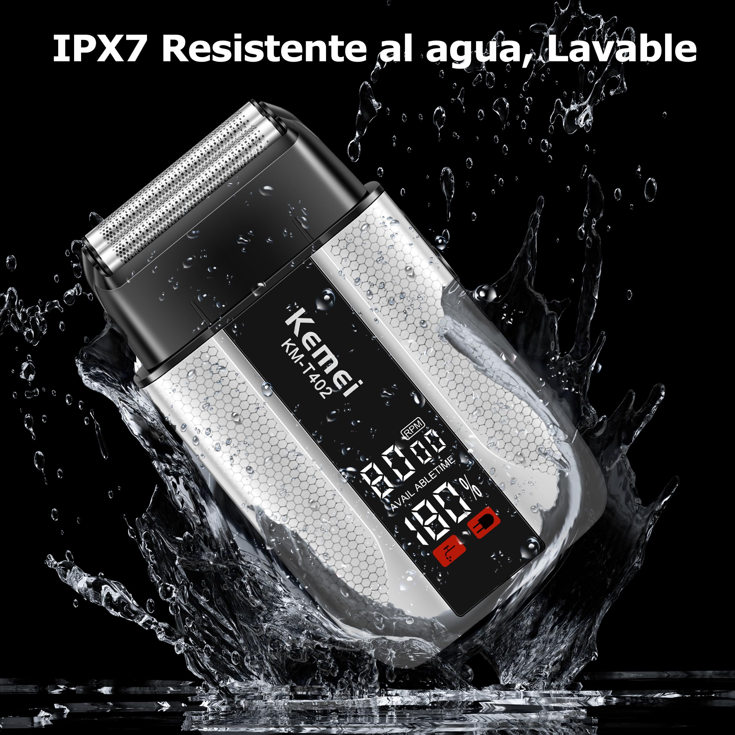 KEMEI T402 - Afeitadoras profesionales de aluminio para hombres, IPX7 impermeable para hombres con pantalla LED, doble afeitadora eléctrica con 3 velocidades ajustables y cubierta UV