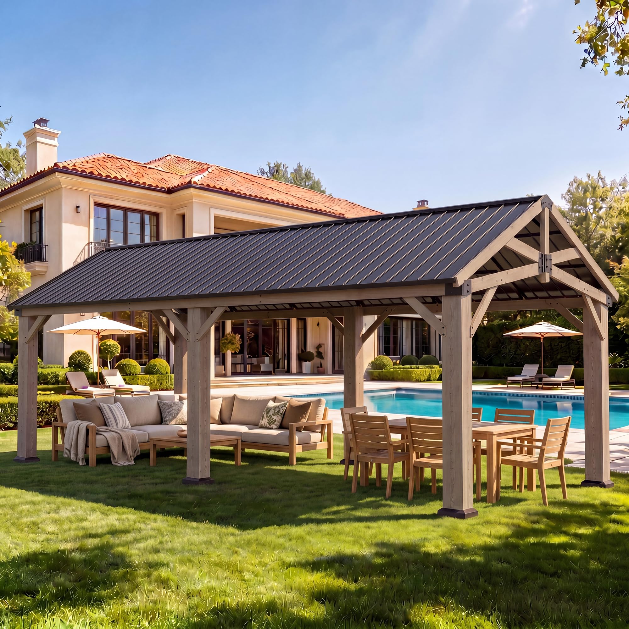 Aoxun 12x20 Outdoor Wood Gazebo