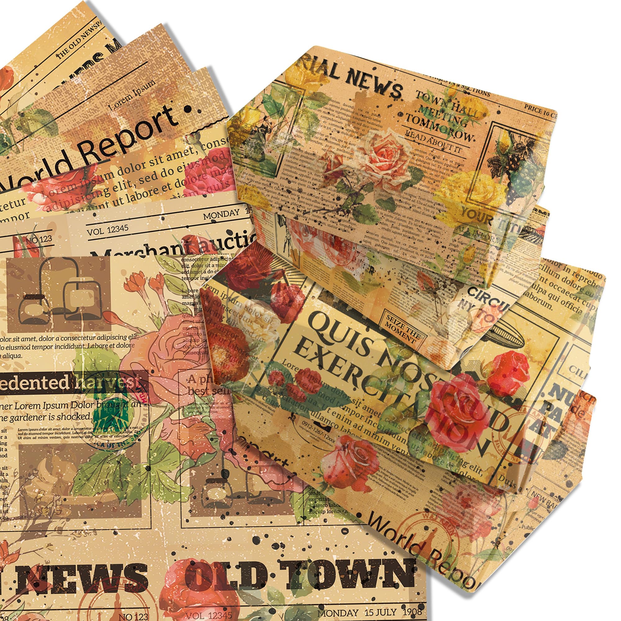 12 Blätt Retro Rose Geschenkpapier,Doppelseitig Bedrucktes Geschenkpapier Geburtstag 6 Arten Blatt für Urlaub,Geburtstag Geschenkpapiers 50 x 68 cm