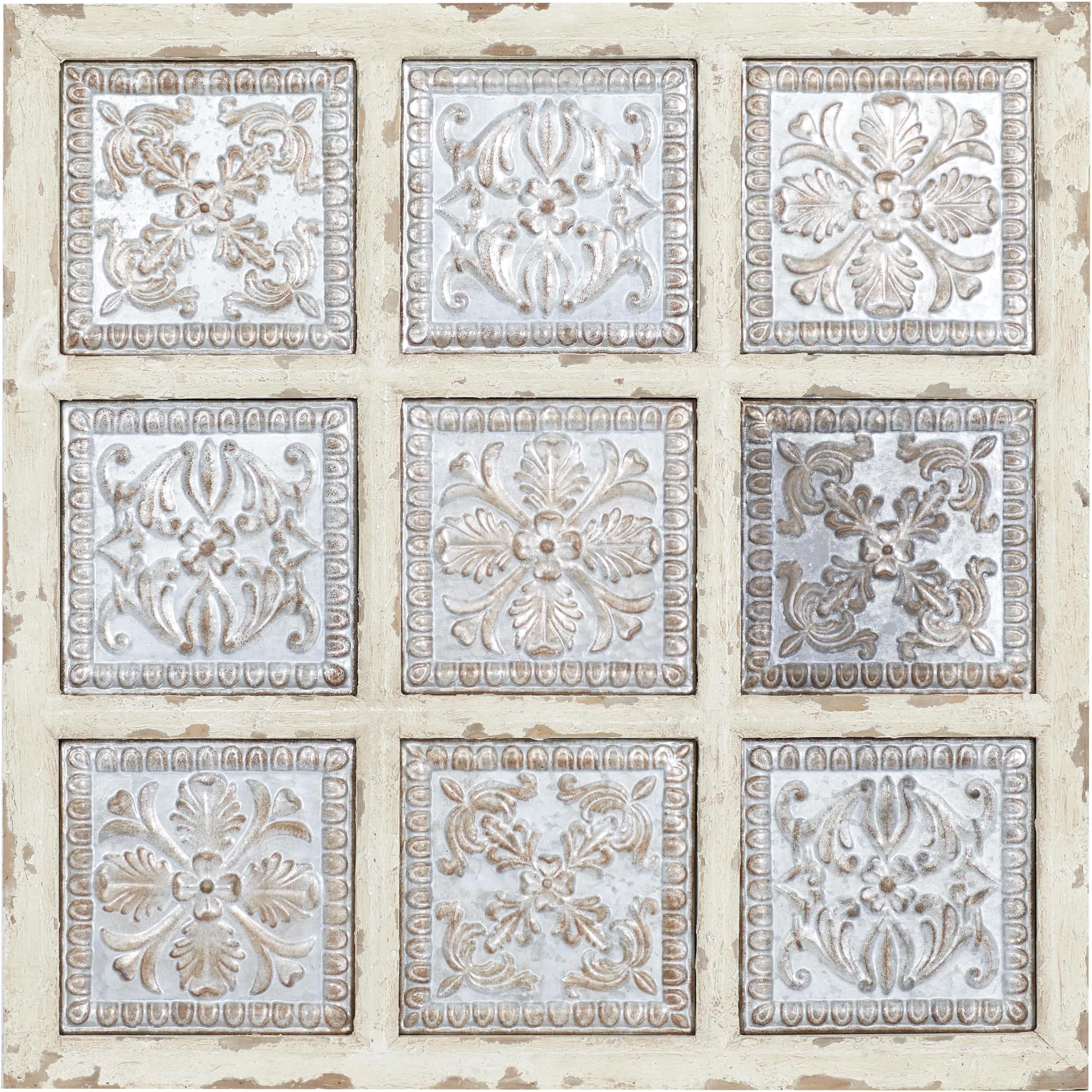 Deco 79 Metal Scroll Home Wall Decor Wall Sculpture with Embossed Details, Wall Art 31" x 2" x 31", White