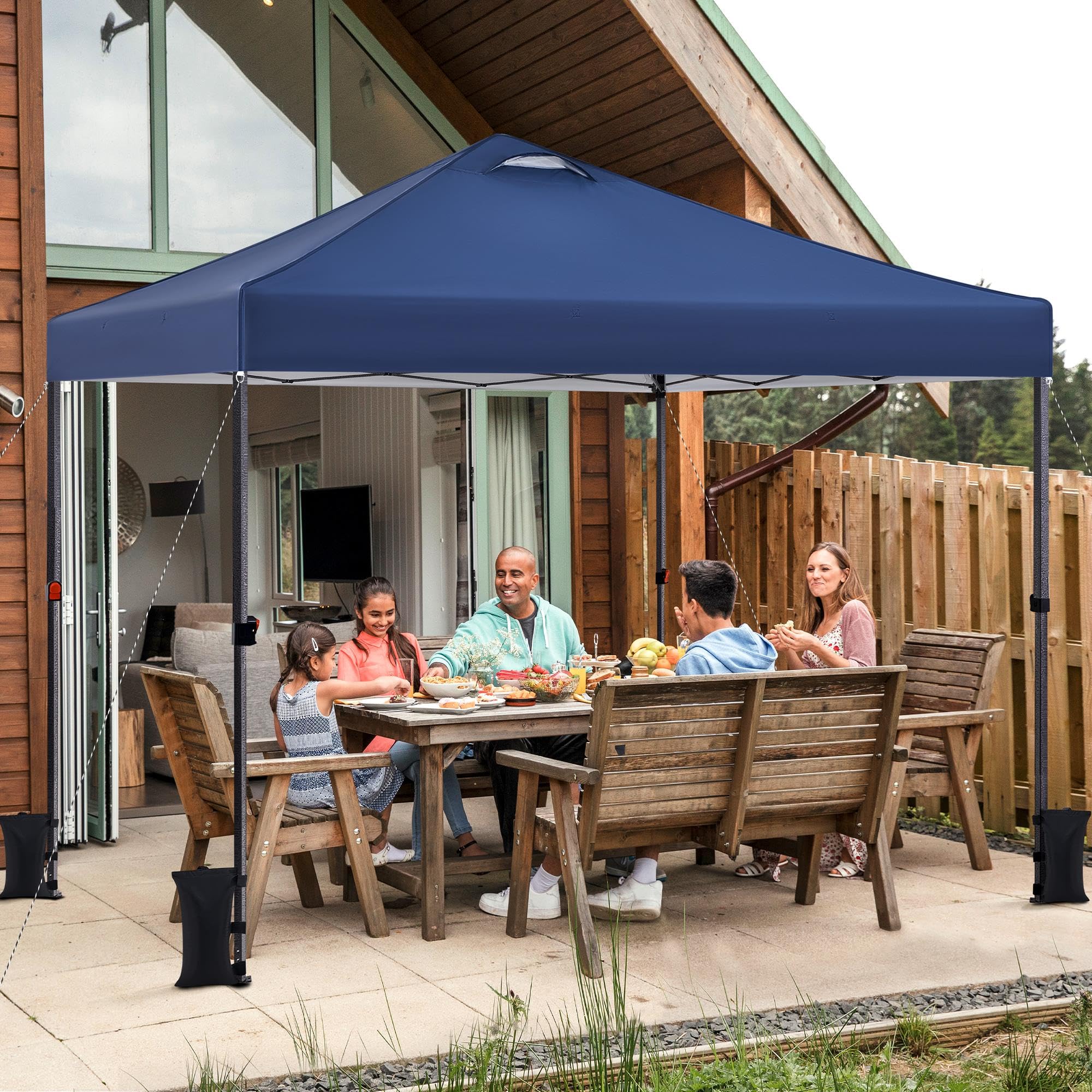 Yaheetech 3x3m Gartenpavillon Höhenverstellbar Pop Up Pavillon, Navy Blau | Faltpavillon Wasserdicht Stabil Faltzelt inkl. Tasche & 4 Sandsäcke UV-Schutz 50+ Campingpavillon für Garten Camping