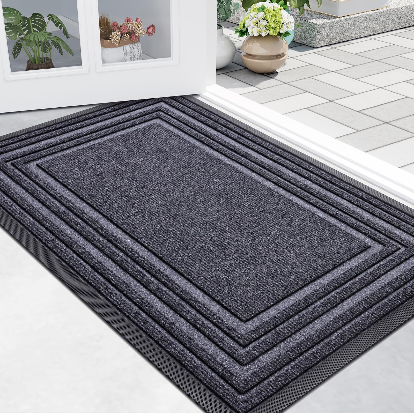 Buganda Front Door Mat Indoor Outdoor Entrance, Non-Slip Natural Rubber Doormats, Easy Clean, Low Profile, Dirt Trapper Entryway Floor Mats for