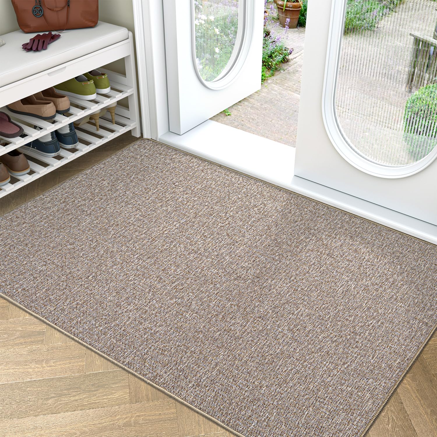 LUMI Ultra Thin Door Mat for Entryway, Low Profile Non Slip Rubber Backing Indoor Doormat, Easy Clean Welcome Entrance Mat for Inside House, Patio,