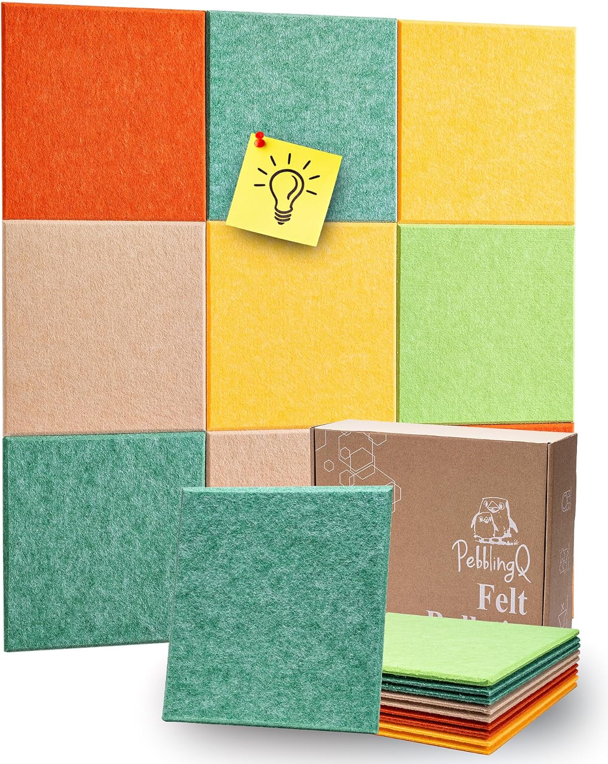 Felt Wall Tiles Bulletin Boards, Colorful Square Modular Design, Removable Cork Board Alternative for Wall, Felt Display Panels for Home, Office, Playroom 11.8”x11.8”, 9 Pack (Zesty Viva)