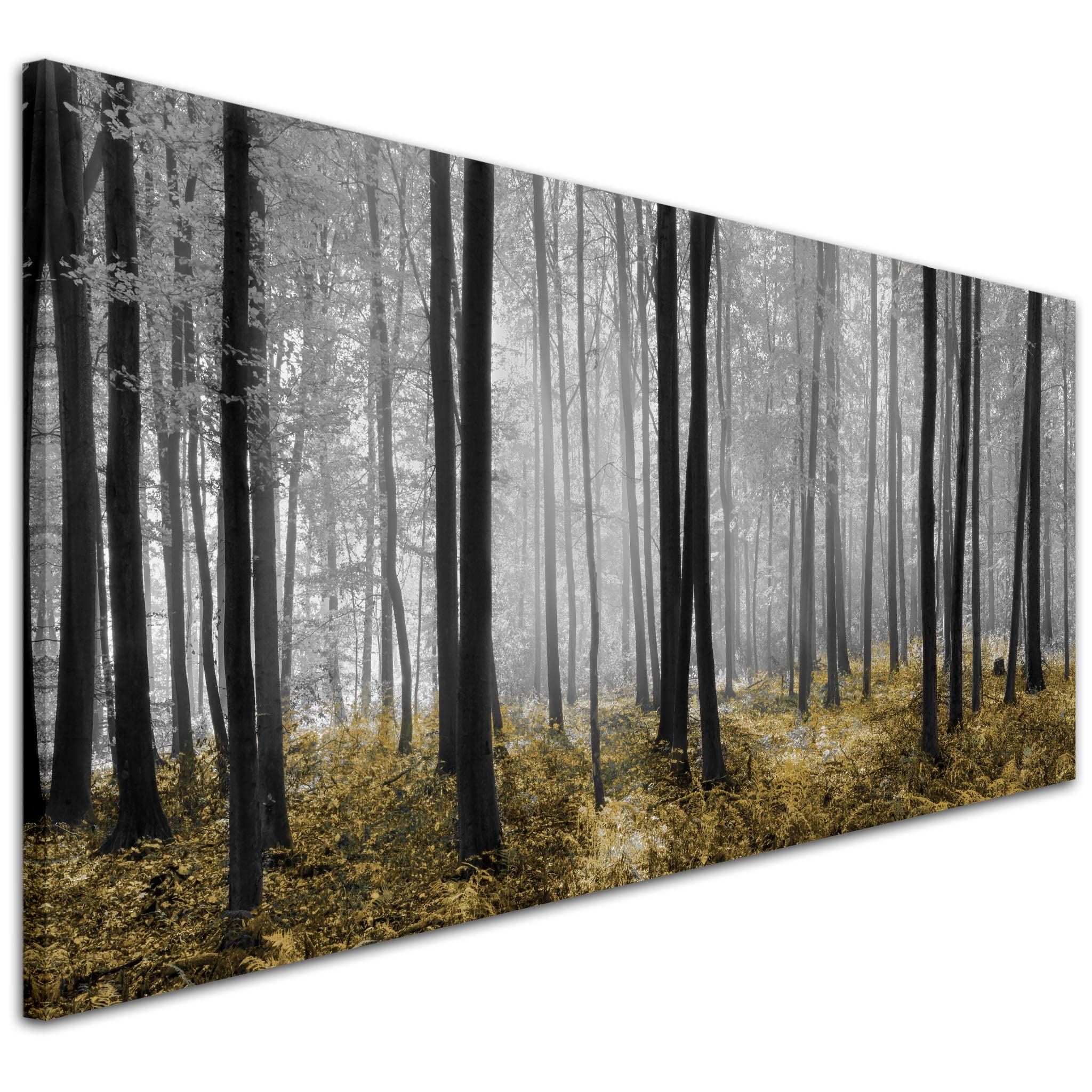 Wallfillers Yellow and Grey Forest Woodland Trees Canvas Wall Art Print - 1384 Small - 97x40cm