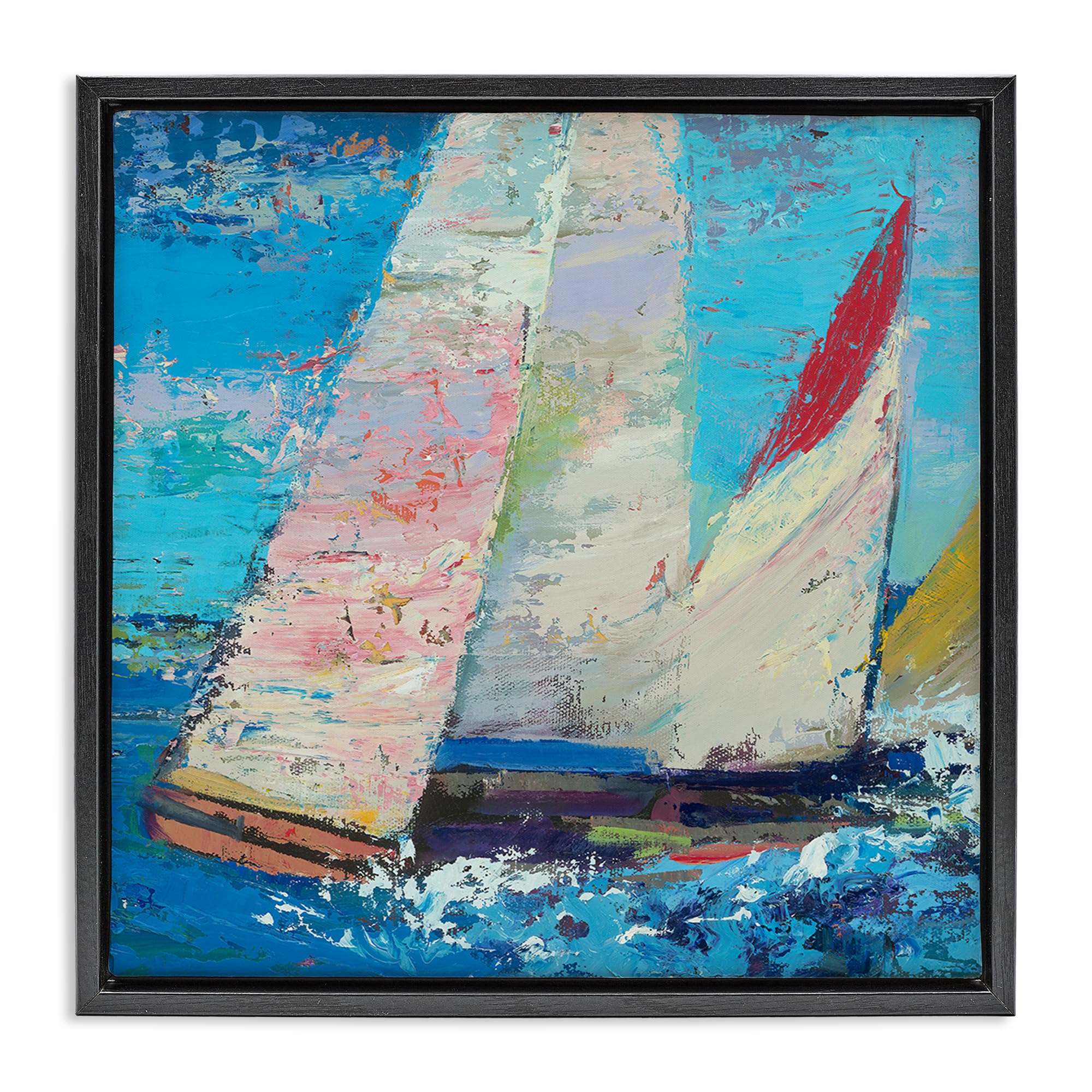 Stupell Industries Expressive Sailboat In Motion 'Expressive Sailboats On Waves', Floating Frame Canvas Art, Black, 18 X 18 Inches, Easy To Hang And Sturdy, Made In Usa, By Beth A. Forst